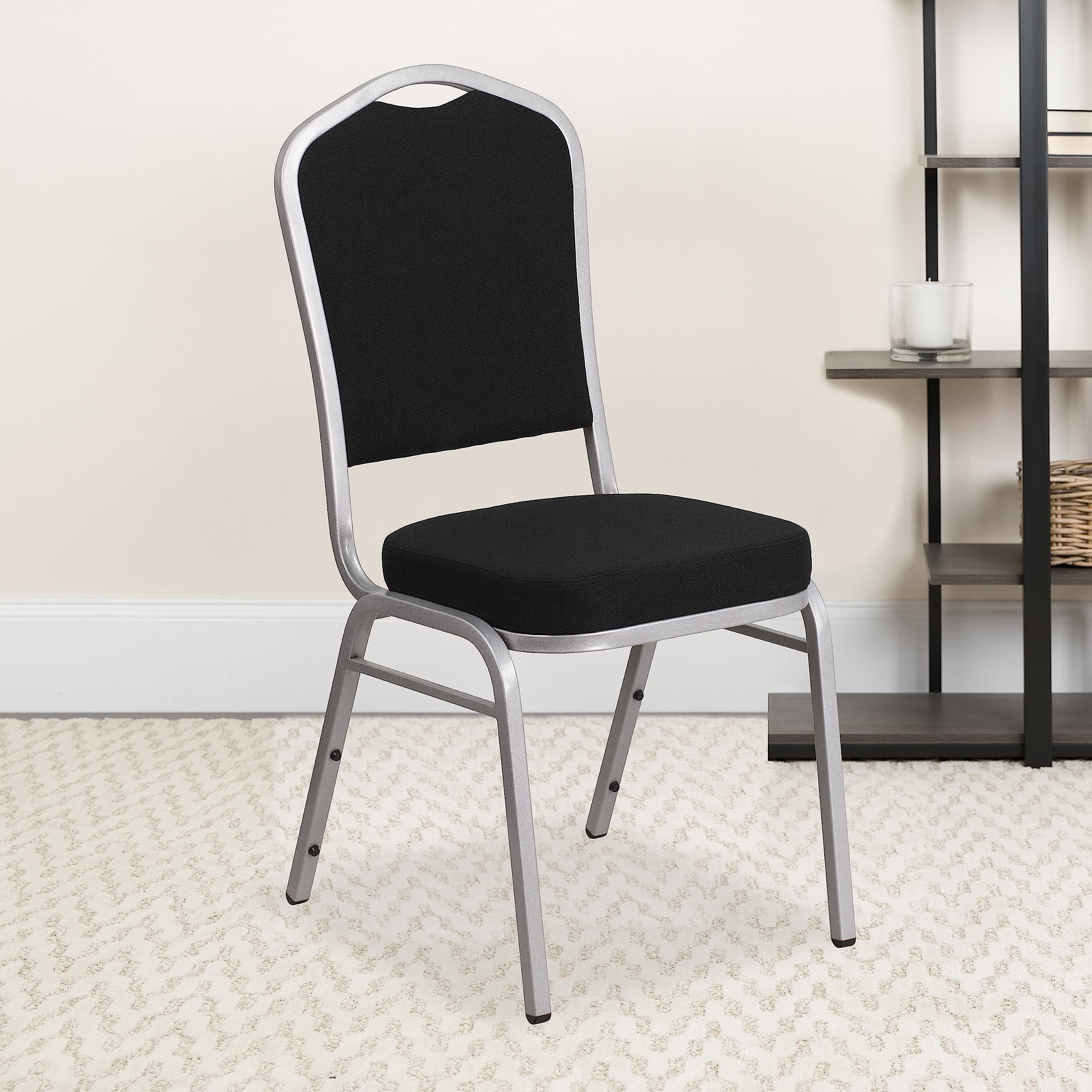Flash Furniture Hercules Series Crown Back Stacking Banquet Chair In Black Fabric - Silver Frame