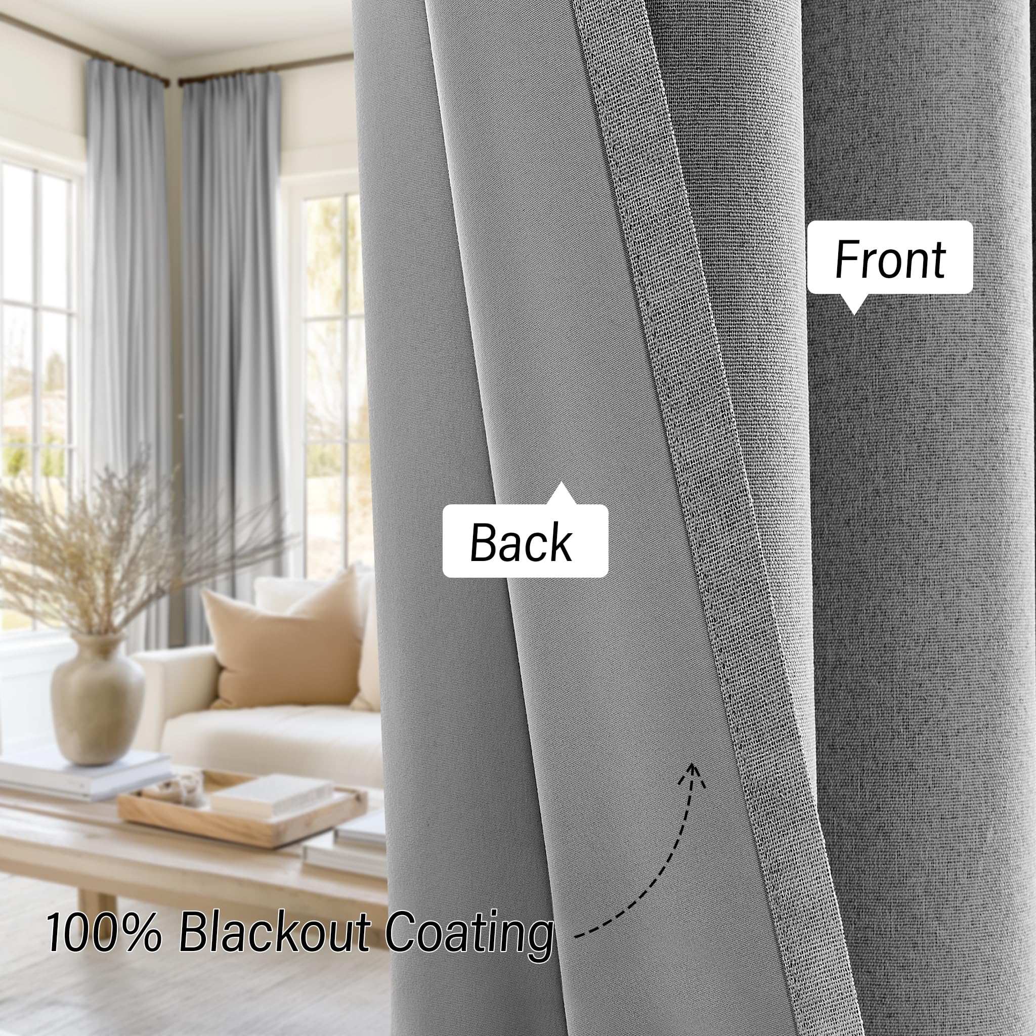 Chrisdowa Gray Linen Blackout Curtains 96 Inches Long For Bedroom Nursery Living Room Darkening Grey Grommet Curtain Drapes 2 Pa