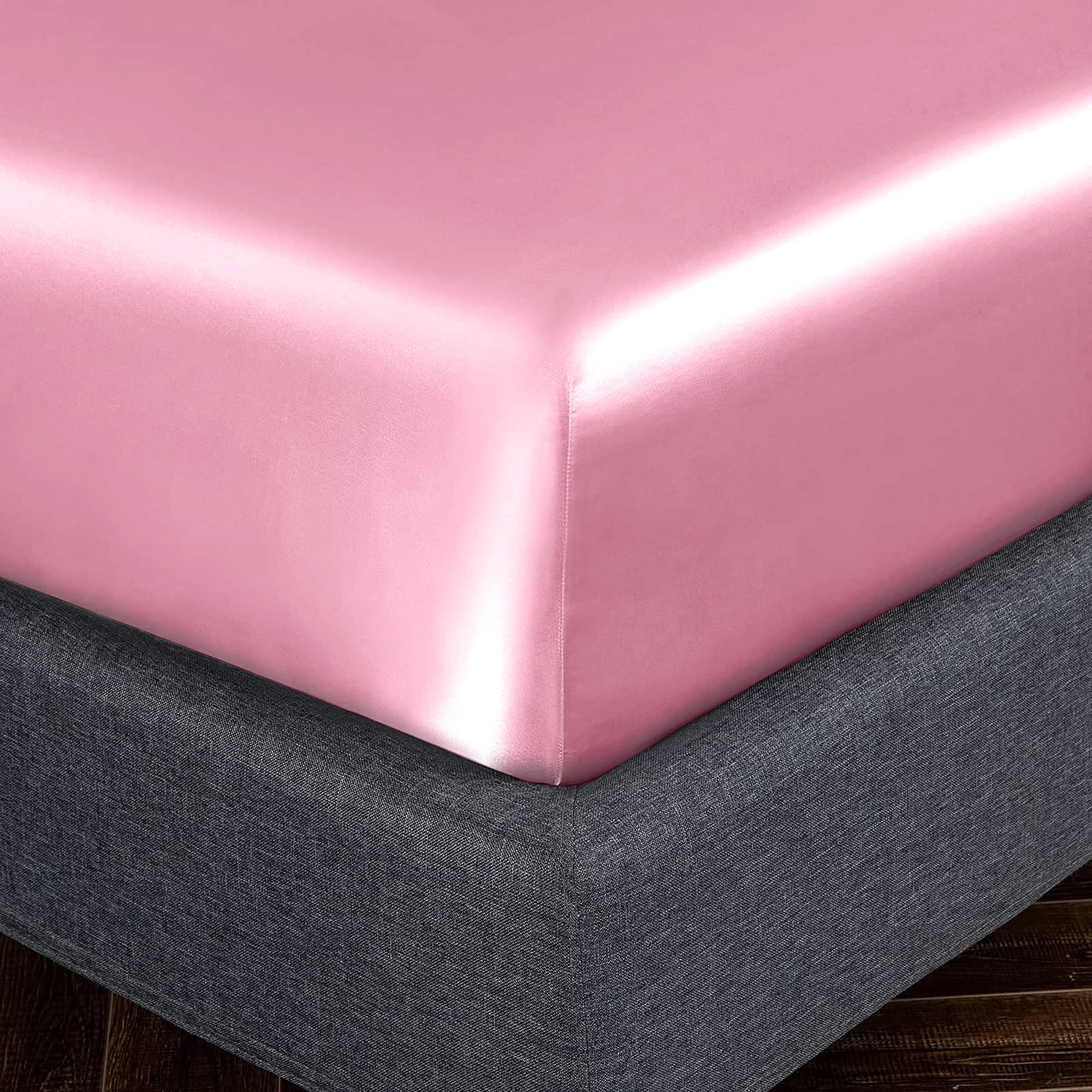 Homiest Pink Satin Fitted Sheet Twin Size Fitted Bed Sheet, Deep Pocket Fitted Sheet Only, Luxury & Ultra Soft Bedding Fitted Sheet Single Bottom Bed Sheets Sold Separately