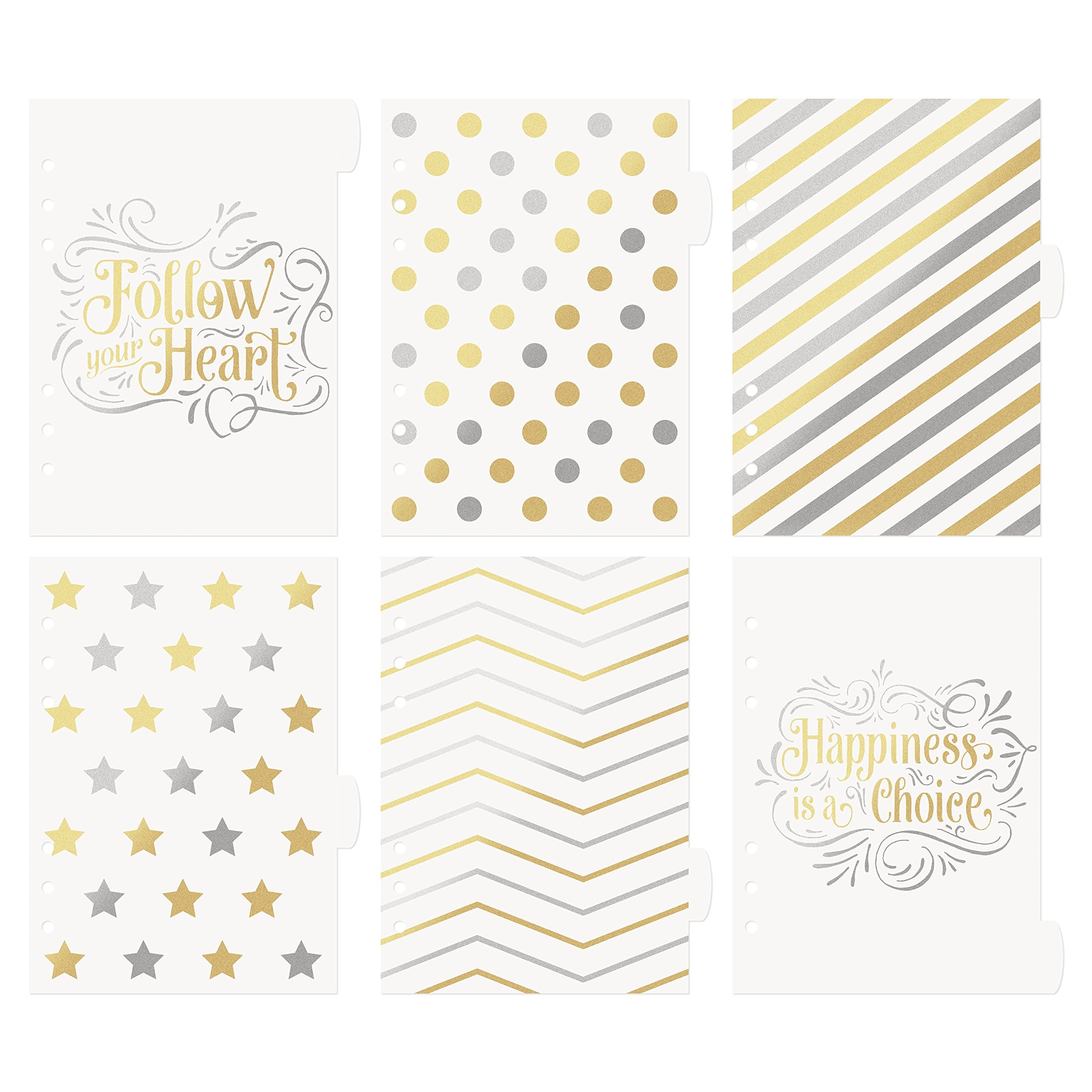 Discagenda 6 Sections Plastic Dividers For Planners Personal Organizers Gold And Silver Follow Your Heart And Patterns (Ringboun