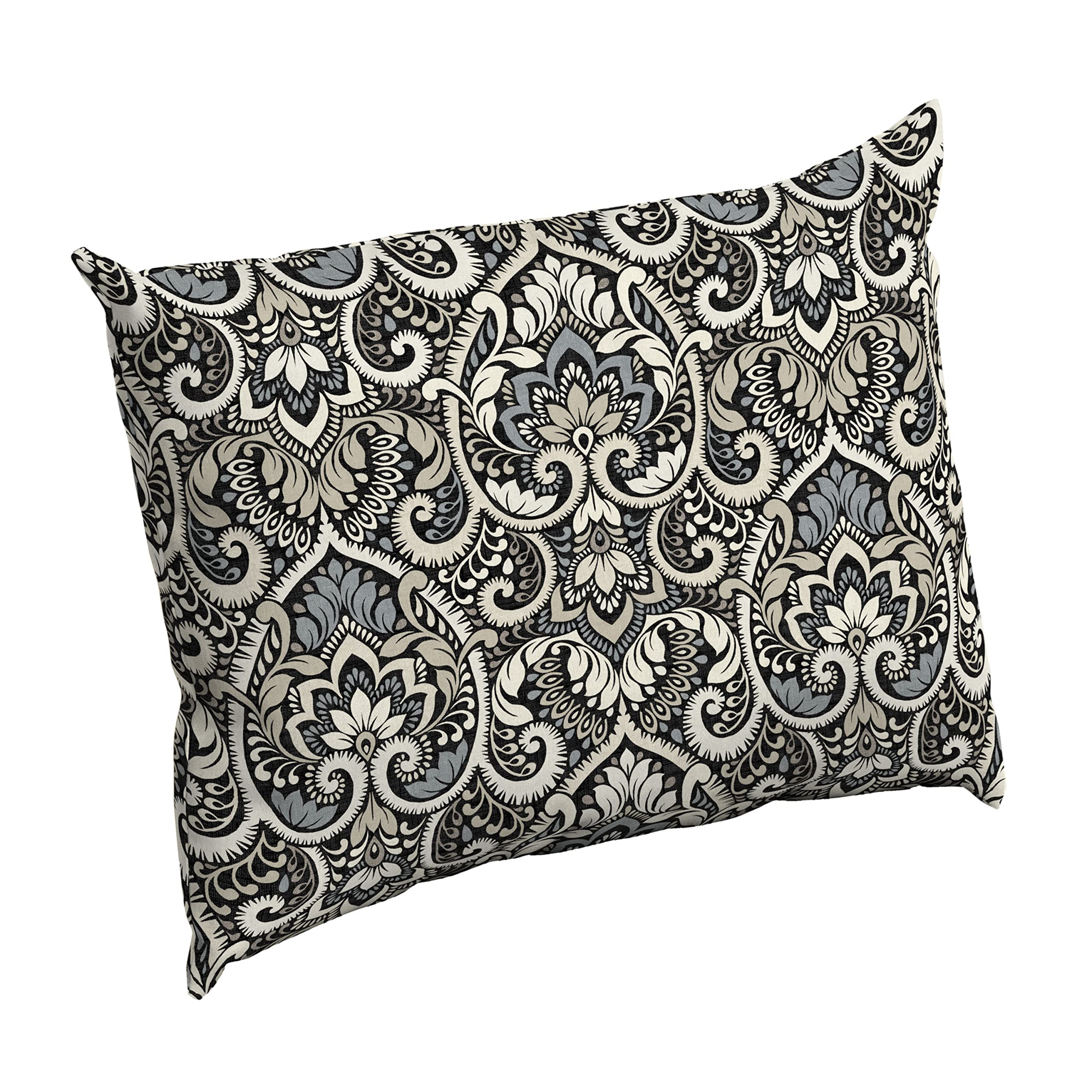 Arden Outdoor Cushion Pillow Back, 23 X 17, Rain-Proof, Fade Resistant 17 X 23, Black Aurora Damask