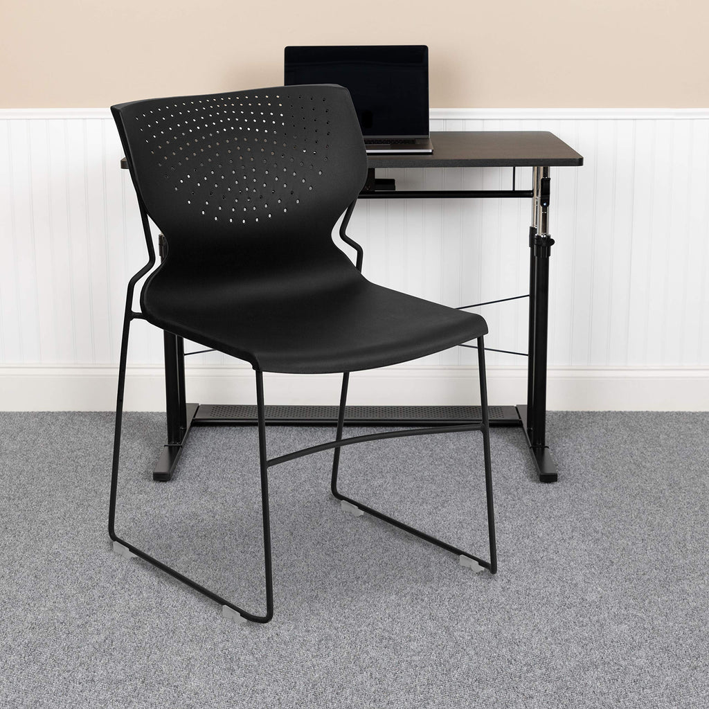 Flash Furniture HERCULES Series 661 lb. Capacity Black Full Back Stack Chair with Black Powder Coated Frame