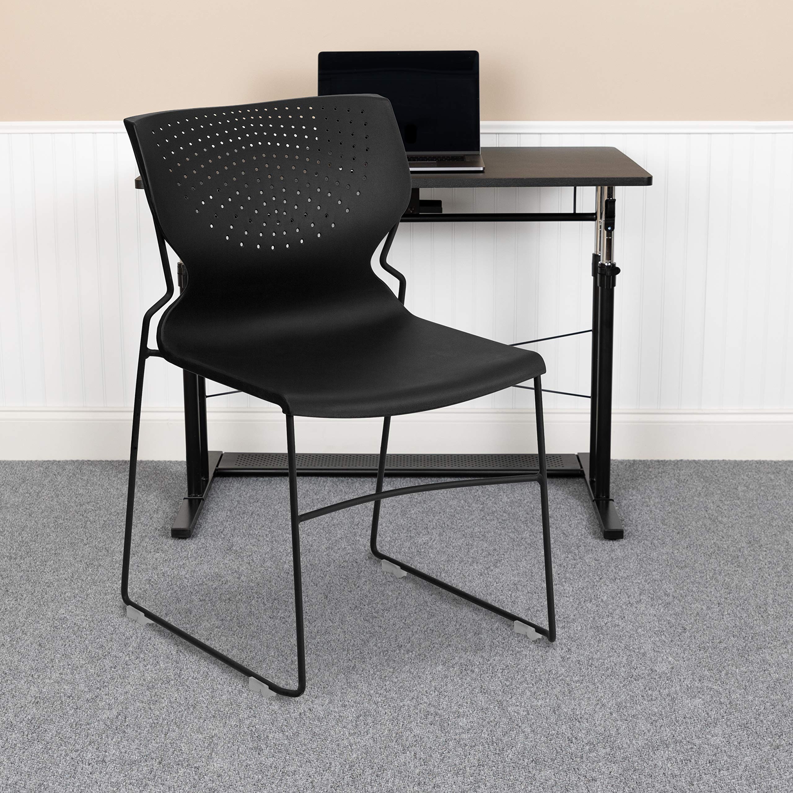 Flash Furniture HERCULES Series 661 lb. Capacity Black Full Back Stack Chair with Black Powder Coated Frame