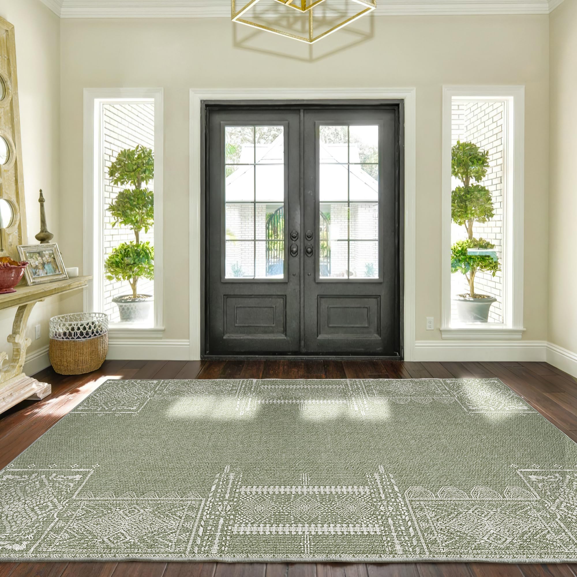 Nicetown Machine Washable Rug - 4 X 6 Rugs For Living Room Non-Slip Bedroom Rug Vintage Trellis Rug Ultra-Thin Throw Rug Distres