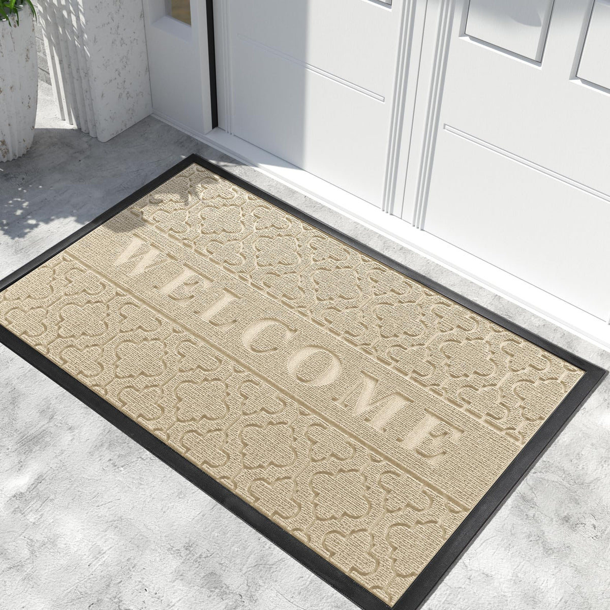 Yimobra Welcome Door Mat, Heavy Duty Sturdy Front Door Mat For Home Entrance, Garage And Garden Outside Entryway Floor Mat, Non