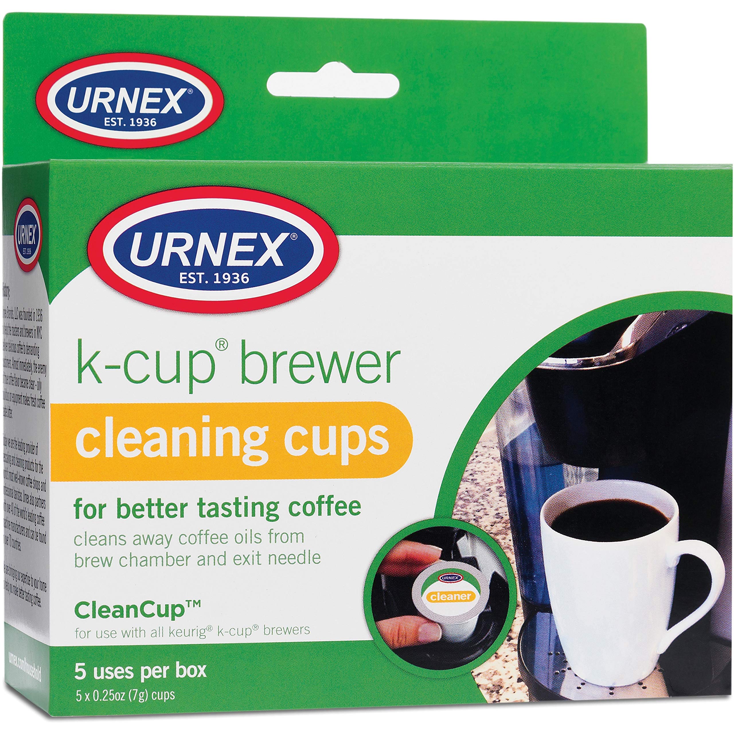 Urnex KCup Cleaner  5 Cleaning Cups  for Keurig Machines Compatible with Keurig 2.0  Removes Stains NonToxic
