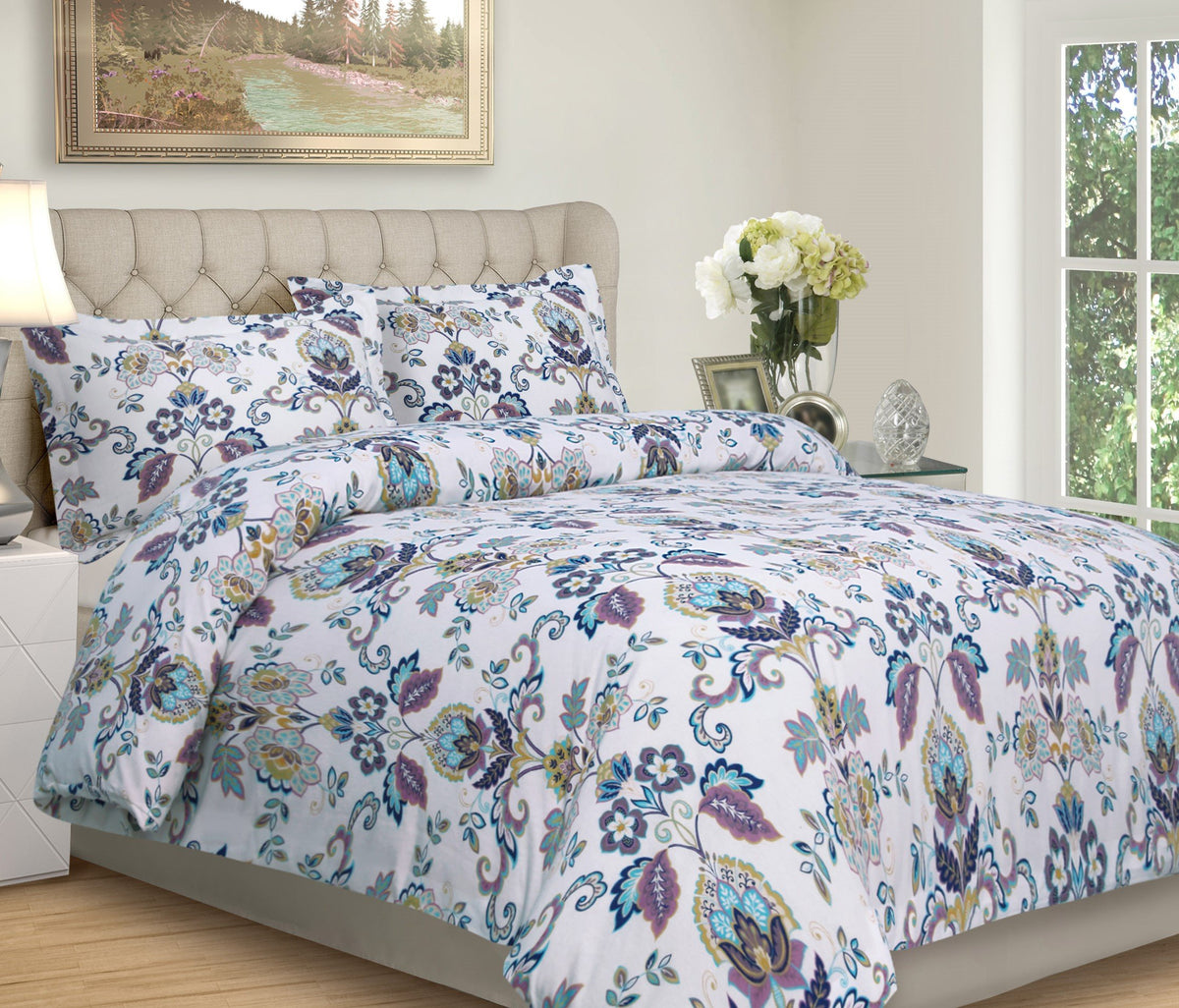 Tribeca Living Abstract Paisley Printed Flannel 200 Gsm Luxury Duvet Cover Set, King, Multicolor