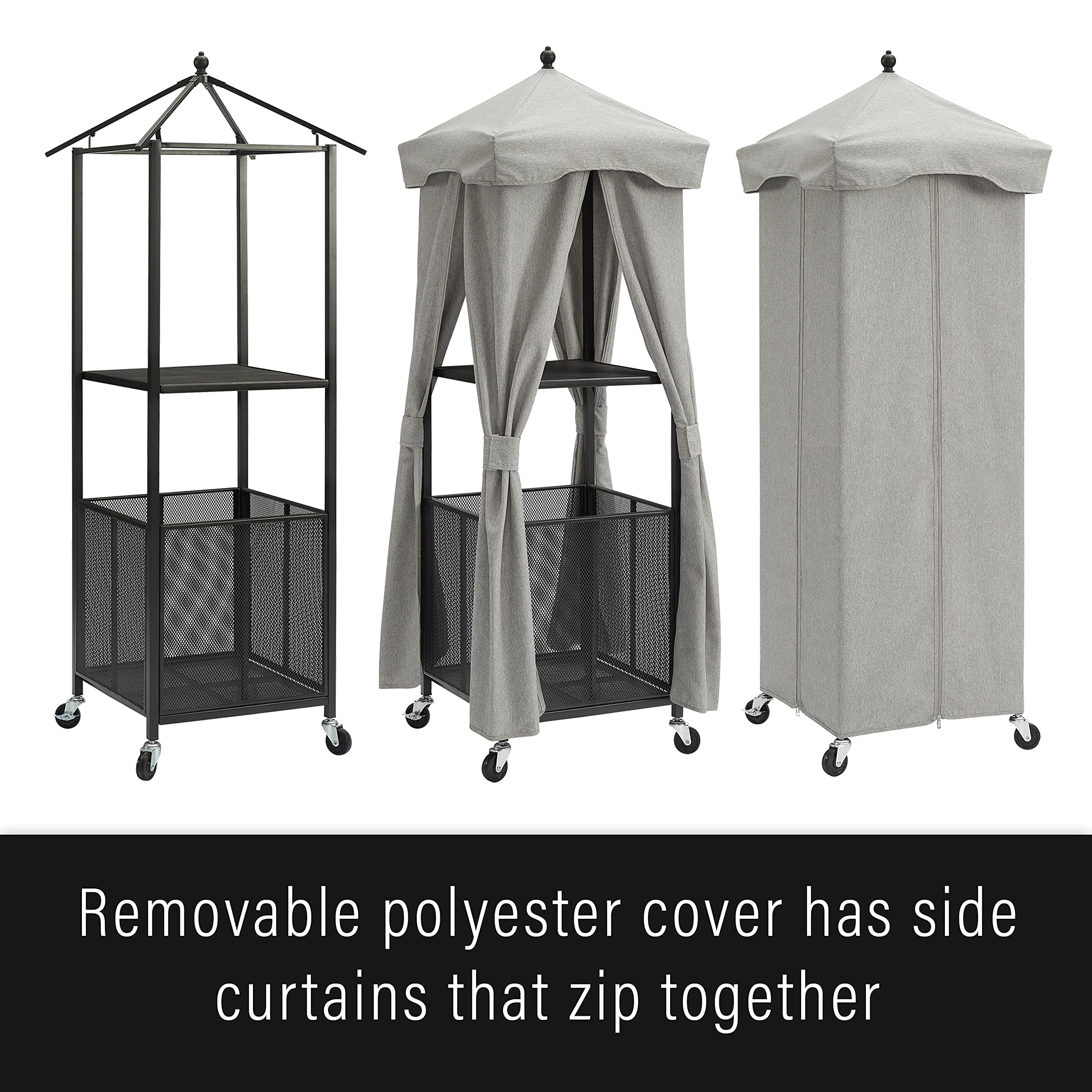 Crosley Furniture Grady Towel Valet Caddy, Covered Rolling Outdoor Storage For Pool And Hot Tub, Gray/Matte Black