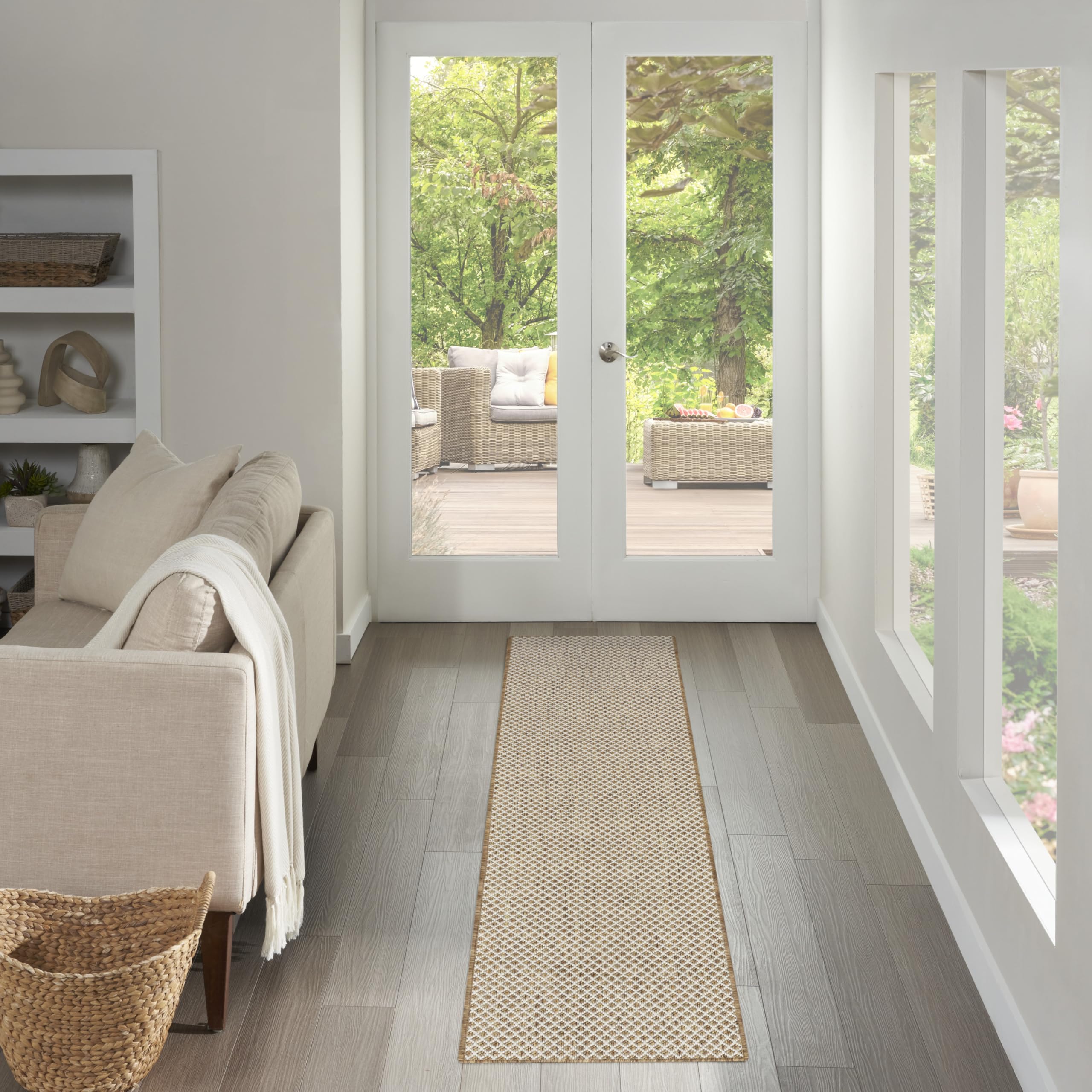 Nourison Courtyard Jute Ivory 2 x 6 Area Rug - Easy Clean, Non Shedding, Bed Room, Living Room, Dining Room, Kitchen (6 Runne