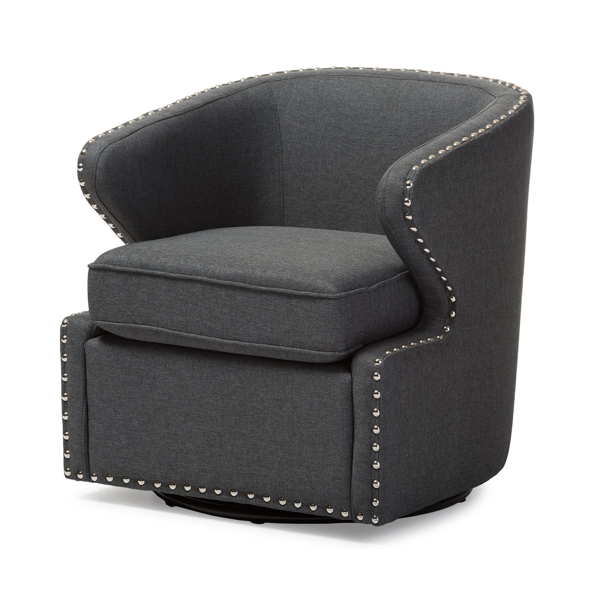 Baxton Studio Finley Mid Century Modern Fabric Upholstered Swivel Armchair, Grey