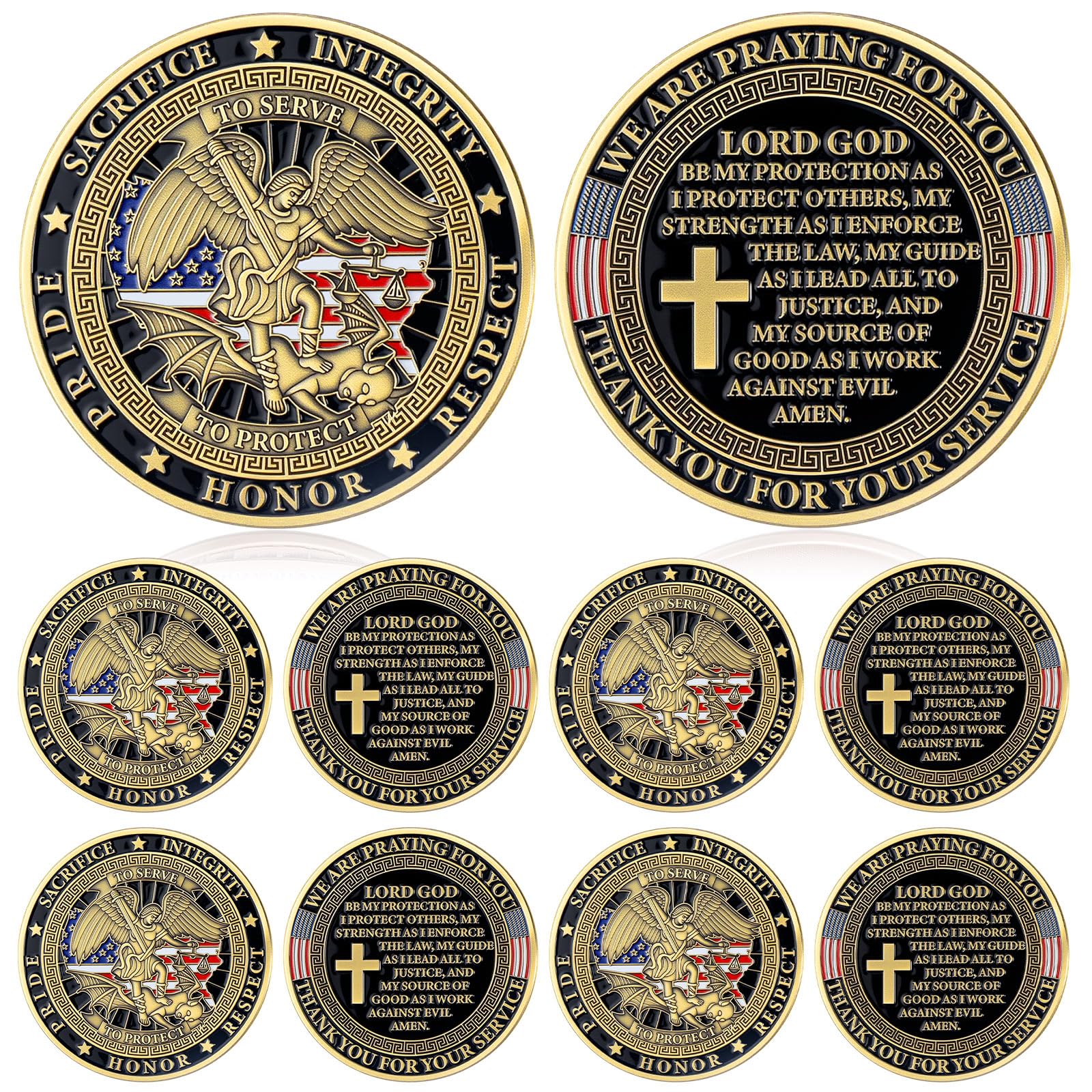Quelay 10 Pieces Police Challenge Coins Saint Michael Police Officers Bless Prayer Challenge Coins Patron Saint Collectible Gift