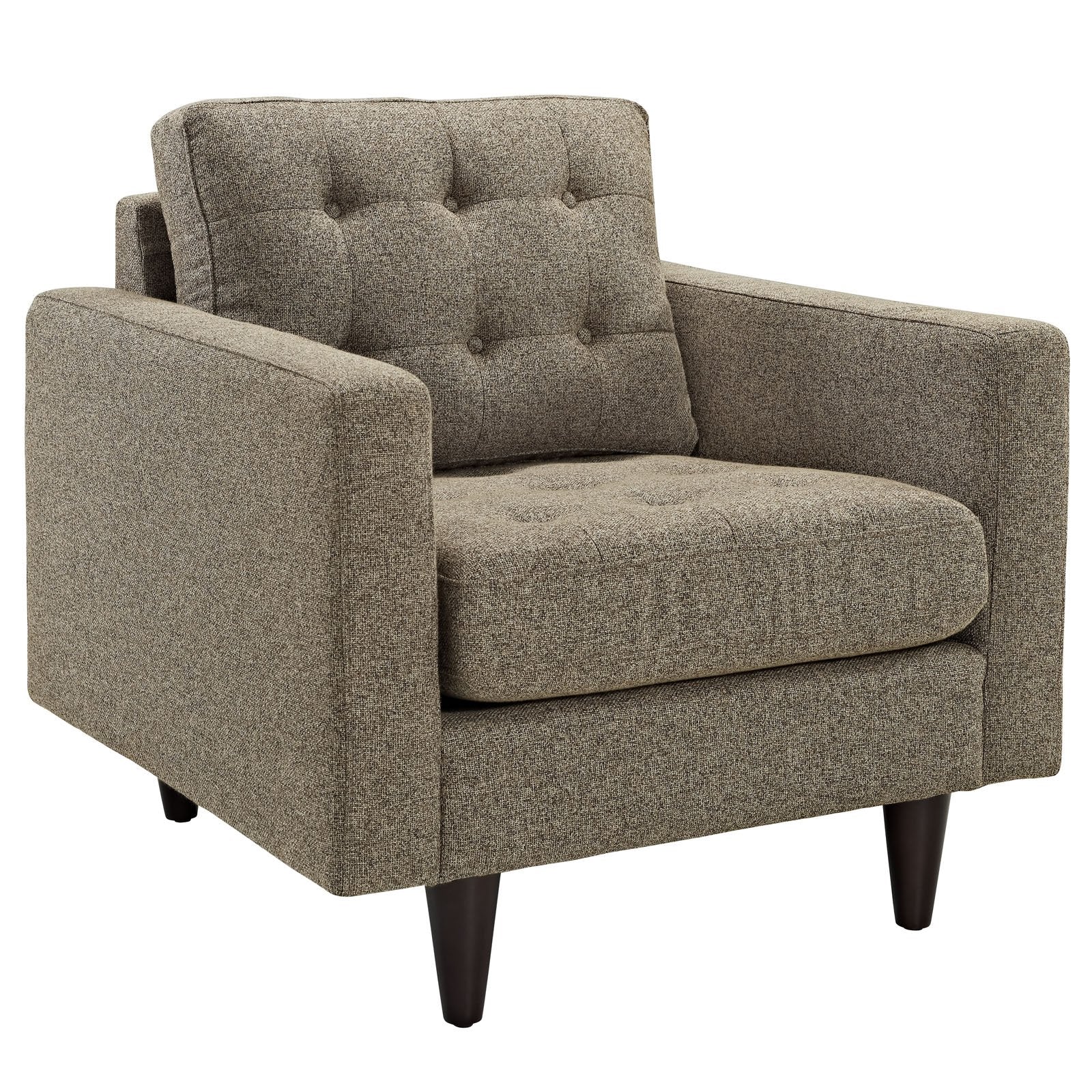 Modway Empress Mid-Century Modern Upholstered Fabric Sofa And Two Armchair Set In Oatmeal