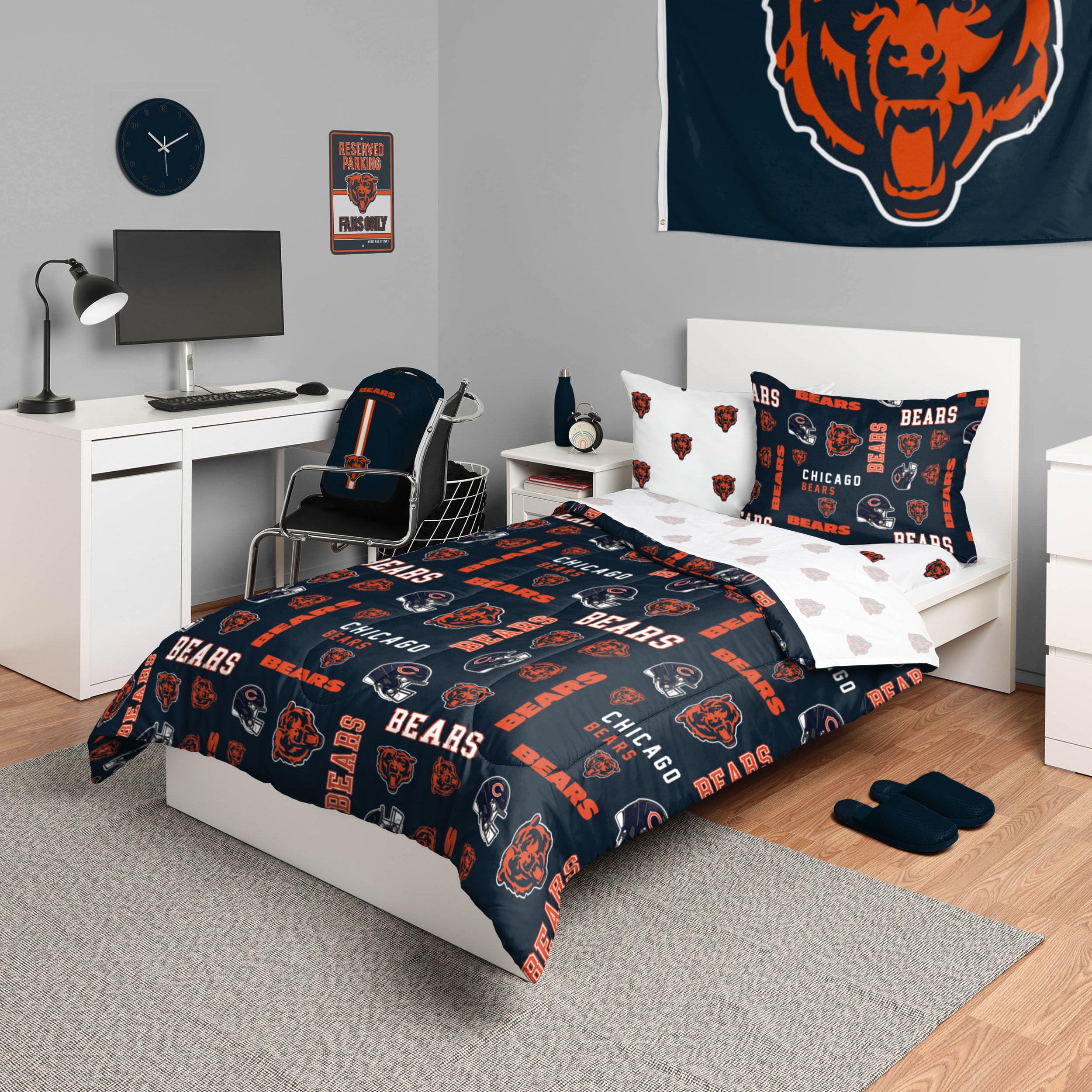 Foco Chicago Bears Nfl Team Color Bed In A Bag Comforter Bedding 5 Piece Twin Set