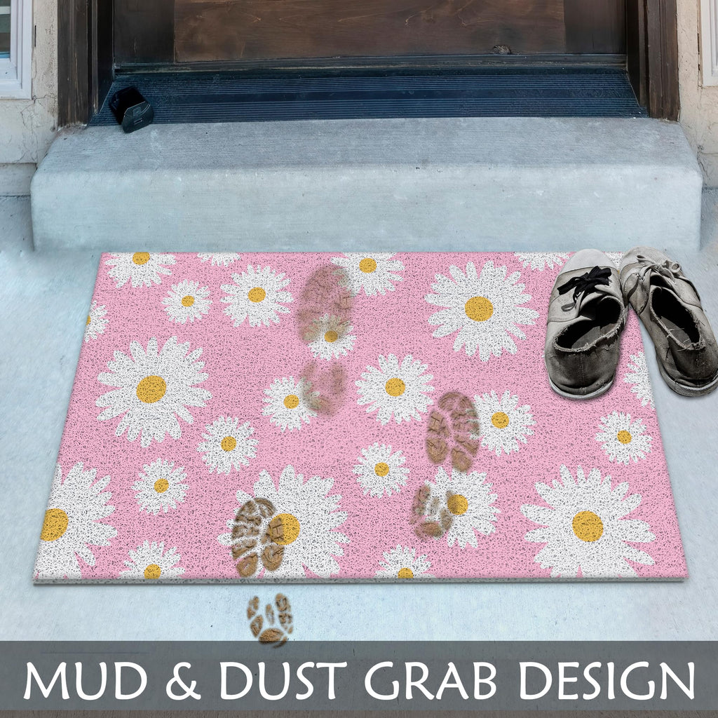 Supwhd Pink Daisy Floral Door Mat, Pink Daisy Floral Welcome Mat, Pink Welcome Mats For Front Door, Floral Outdoor Door Mat,Cute