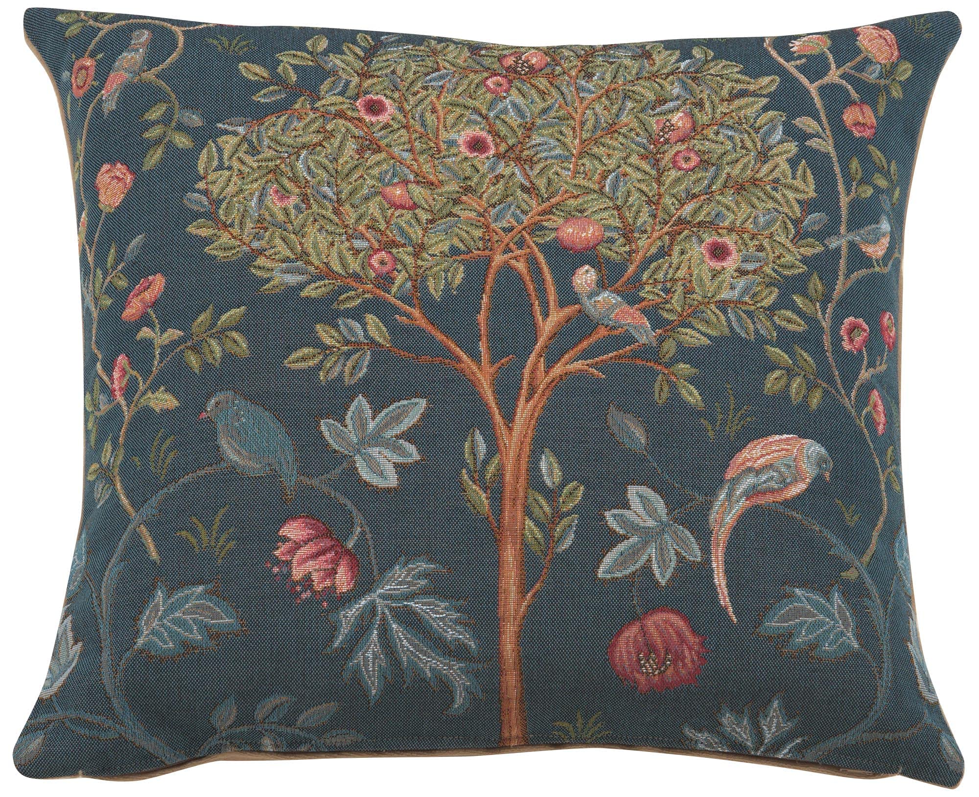 Charlotte Home Furnishings Inc. Kelmscott Tree Blue Square Throw Pillow Cover - 19 X 19 Decorative Boho Cushion Case For Europea