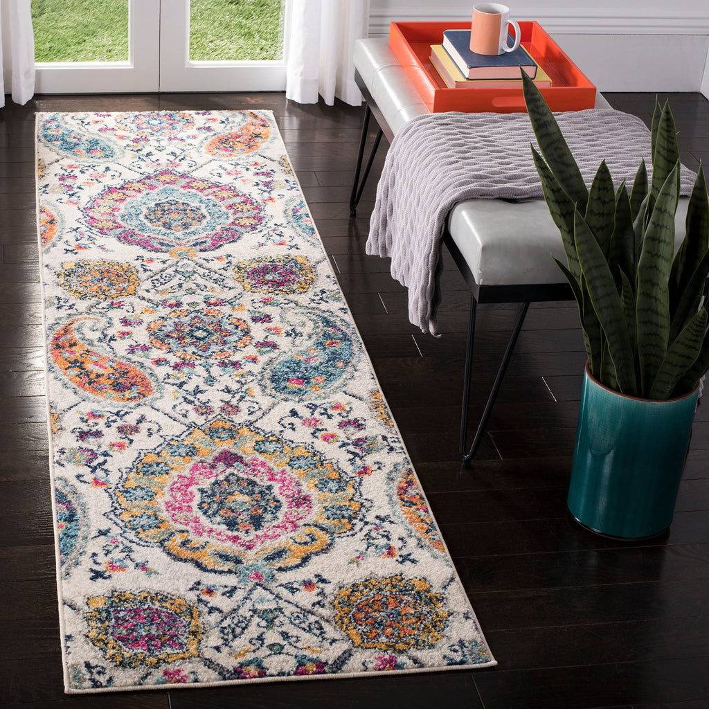 SAFAVIEH Madison Collection Runner Rug - 2'3'' x 6', Cream & Multi, Boho Chic Glam Paisley Design, Non-Shedding & Easy Care, Ide