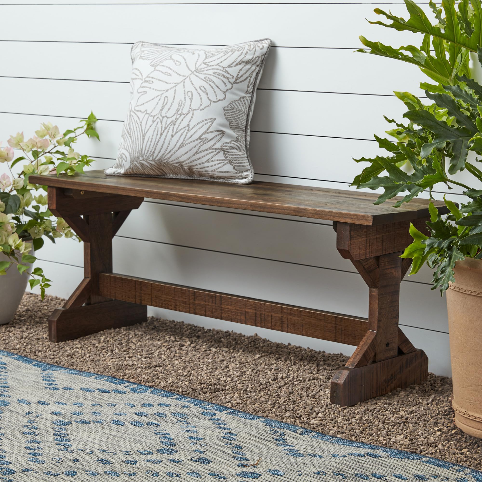 Backyard Discovery Garden Farmhouse Wood Bench, Indoor And Outdoor Accent, Walkway, Gardens, Patio, Porch, Walnut