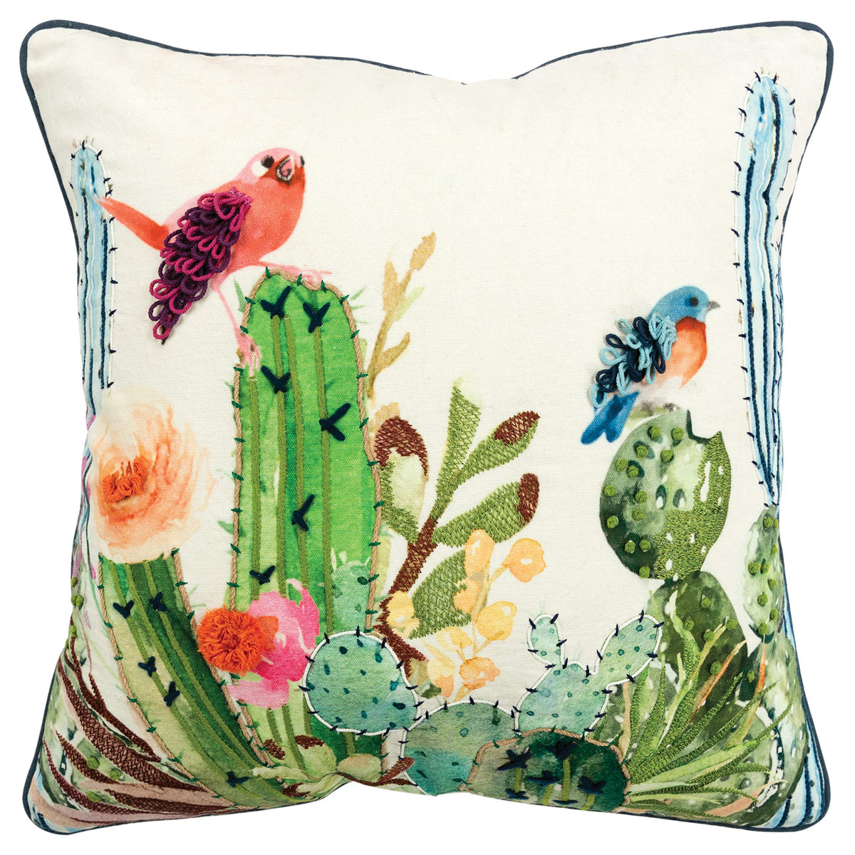 Rizzy Home 20&quot; x 20&quot; Down Pillow with Cotton Cover-Botanical with Birds-Multi