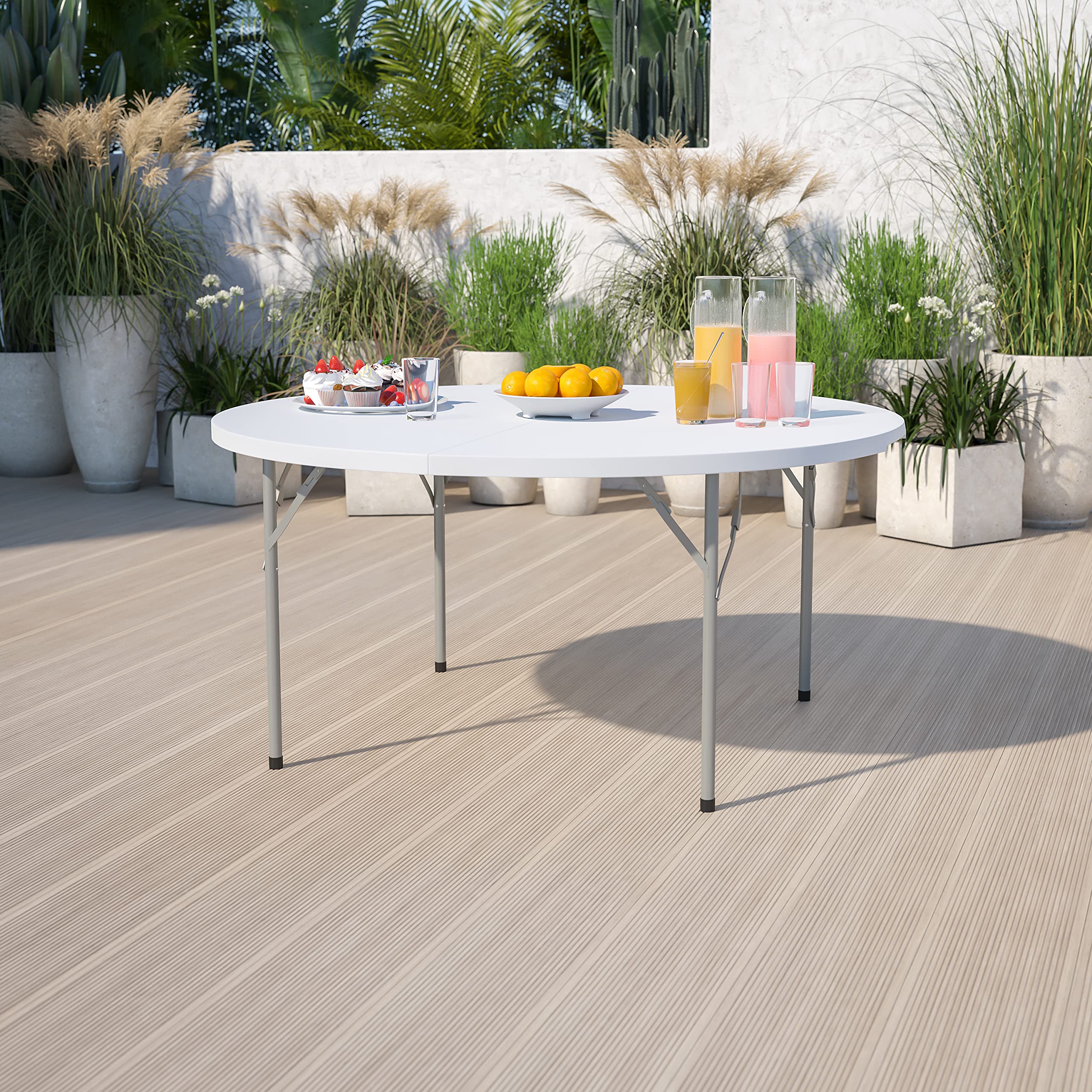 Flash Furniture Elon 5' Round All-Occasion Plastic Folding Event Table, Foldable Portable Banquet Table for Indoor/Outdoor Events, White