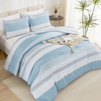 Litanika Light Blue Comforter Twin/Twin Xl Size Set, 2 Pieces Bedding Set, Single Blue White Colorblock Striped Bed Set (66X90In