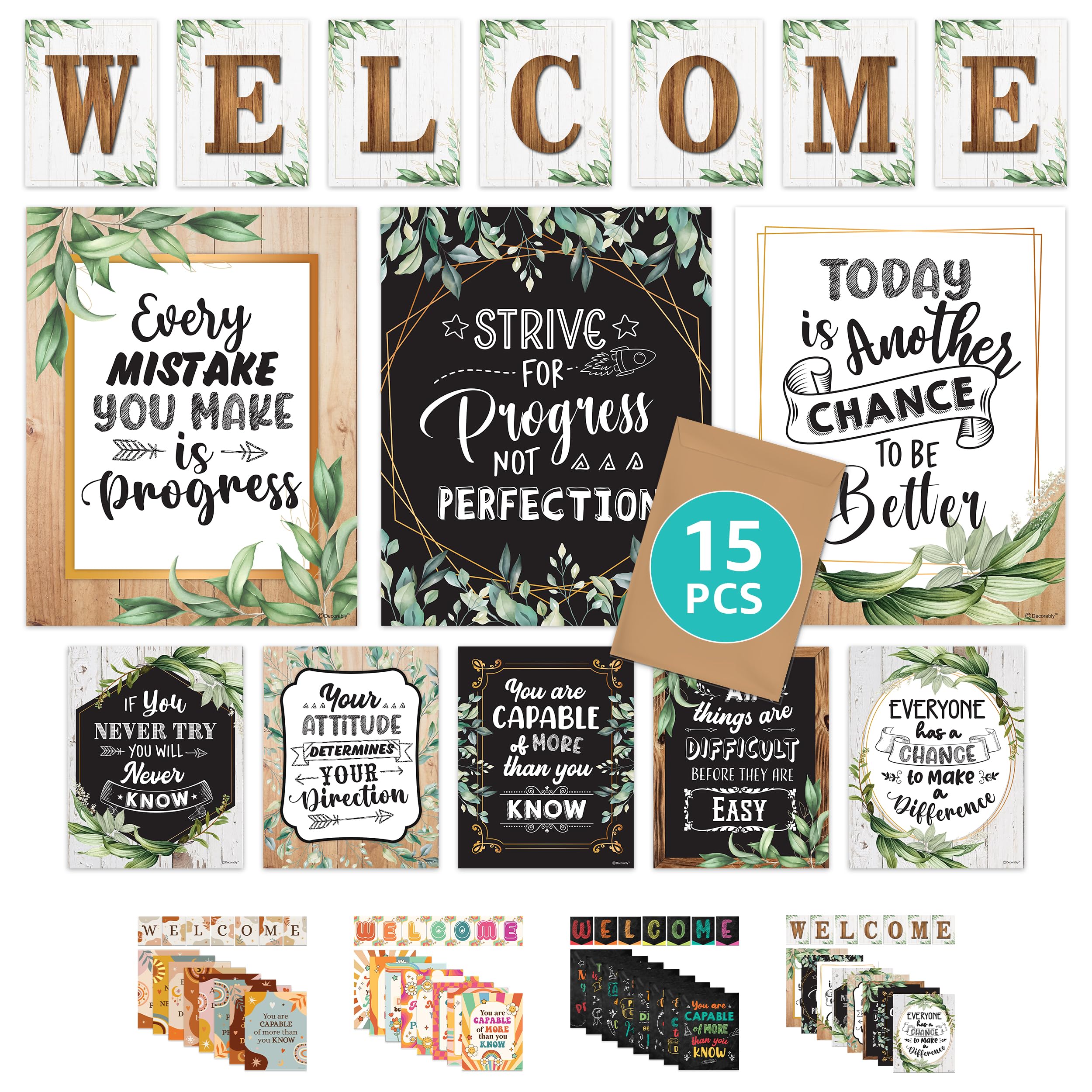 Decorably Welcome Posters For Classroom - 15 Modern Farmhouse Classroom Decor, Classroom Welcome Sign For Classroom, Farmhouse T