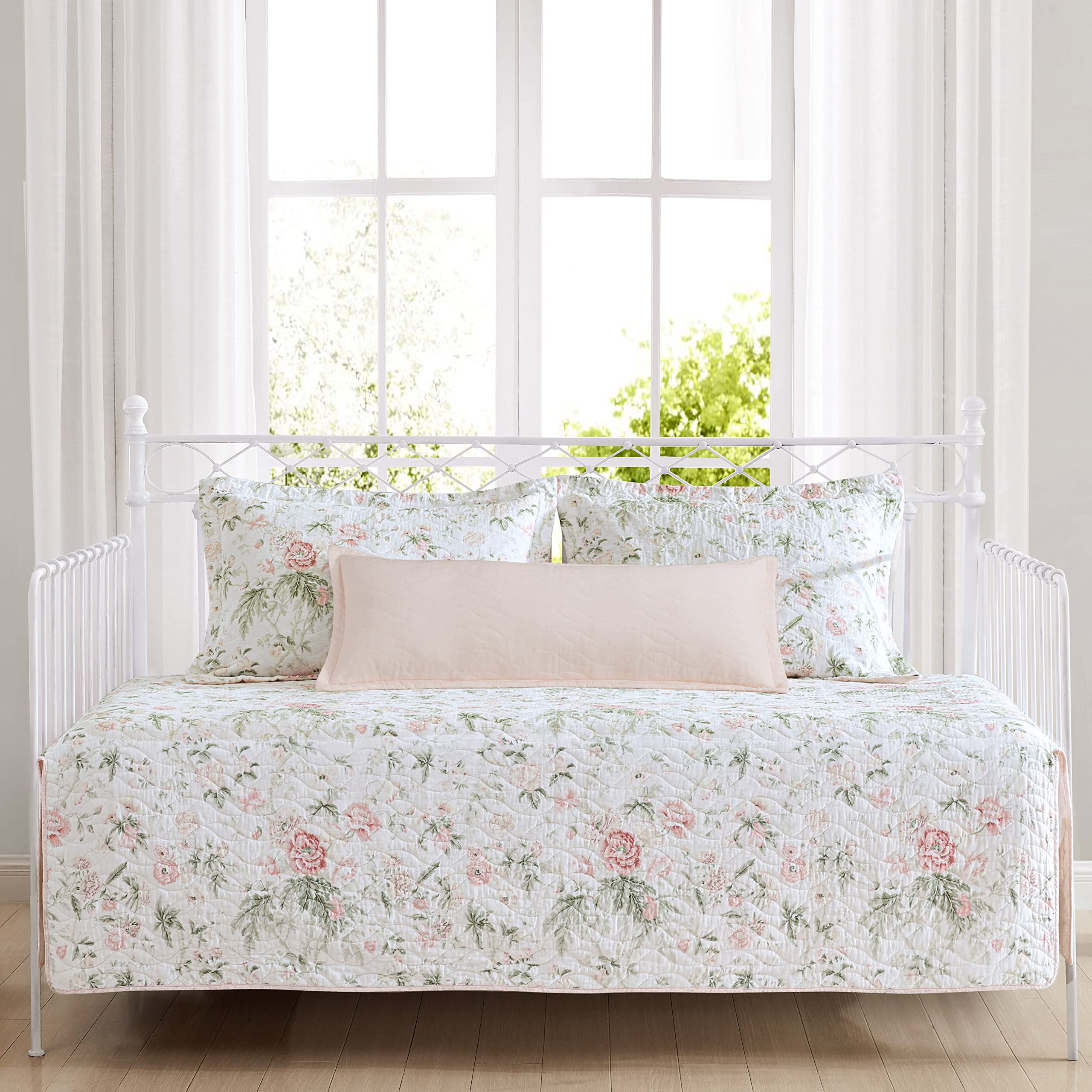 Laura Ashley - Daybed Set, Lightweight Bedding With Matching Shams & Pillow Cover, Home Decor For All Seasons (Breezy Floral Pin