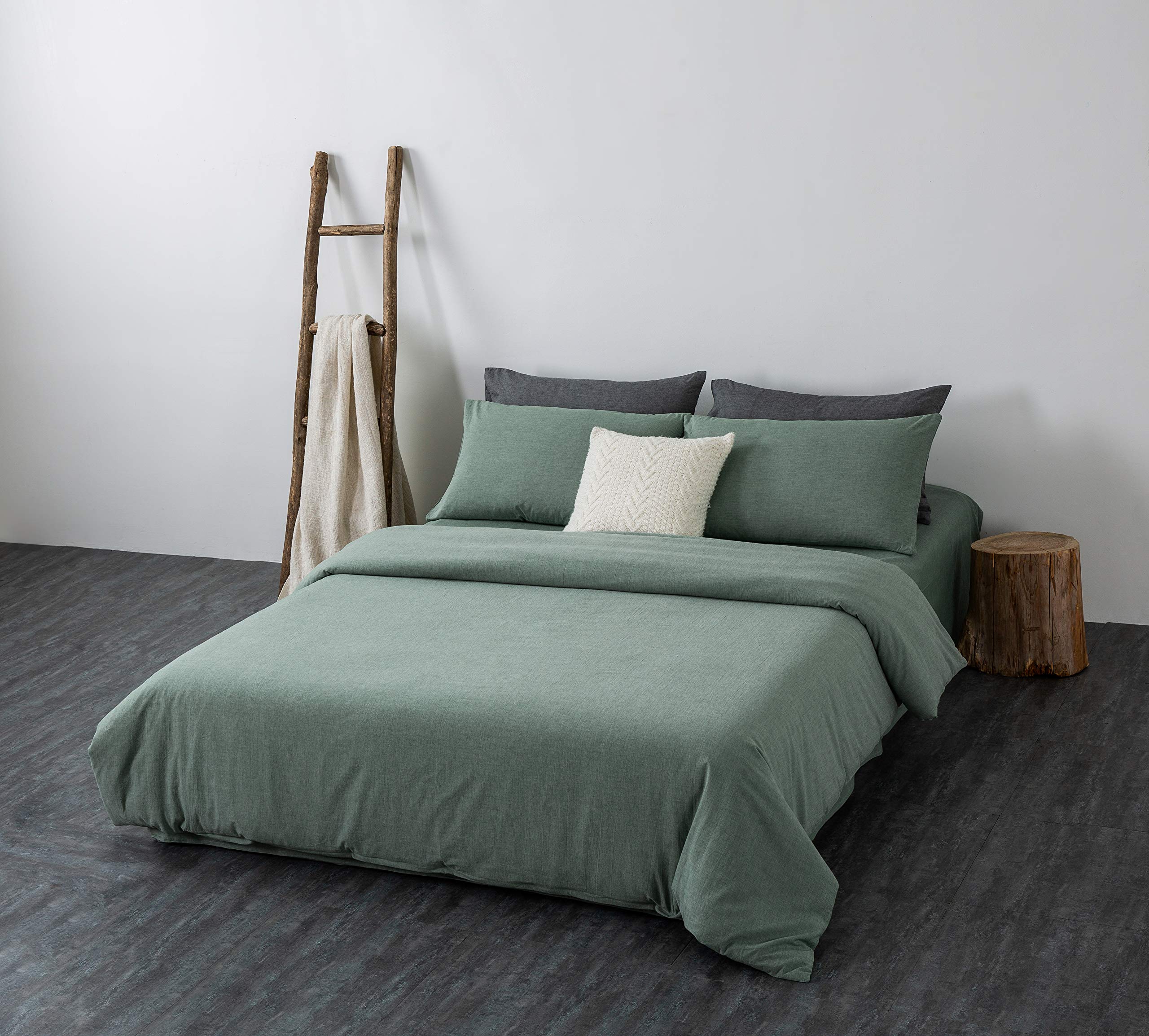 F.Y.Dreams 100% Washed Cotton Duvet Cover For Weighted Blanket 48X72 Inches With 8 Ties, Zipper On Long Side/Grass Green/Just Du