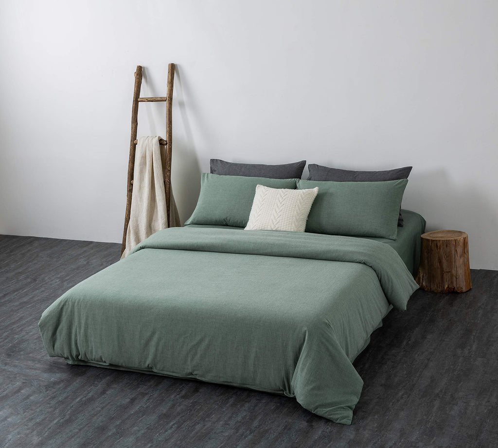 F.Y.Dreams 100% Washed Cotton Duvet Cover For Weighted Blanket 48X72 Inches With 8 Ties, Zipper On Long Side/Grass Green/Just Du