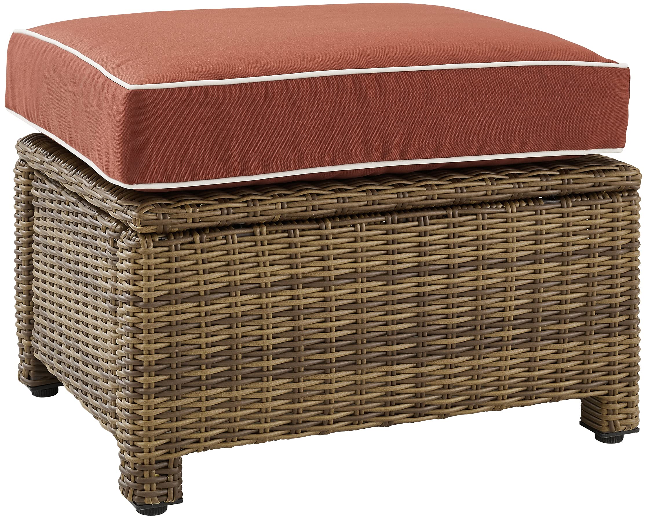 Crosley Furniture Bradenton Wicker Outdoor Ottoman Foot Rest for Patio, Deck, Porch, Brown with Sangria Cushions
