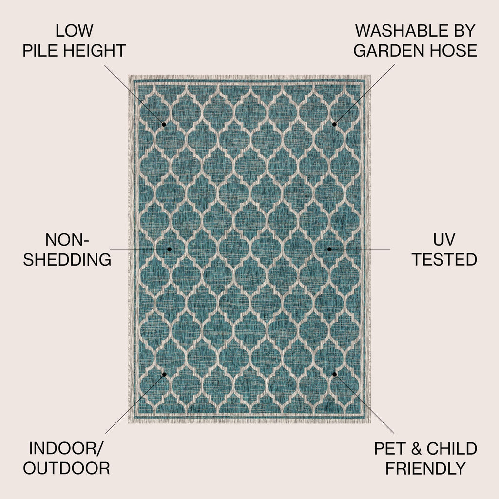 Jonathan Y Smb109E-3 Trebol Moroccan Trellis Textured Weave Indoor Outdoor Area Rug Bohemian Modern Easy Cleaning Bedroom Kitchen Backyard Patio Non Shedding, 3 X 5, Teal/Gray