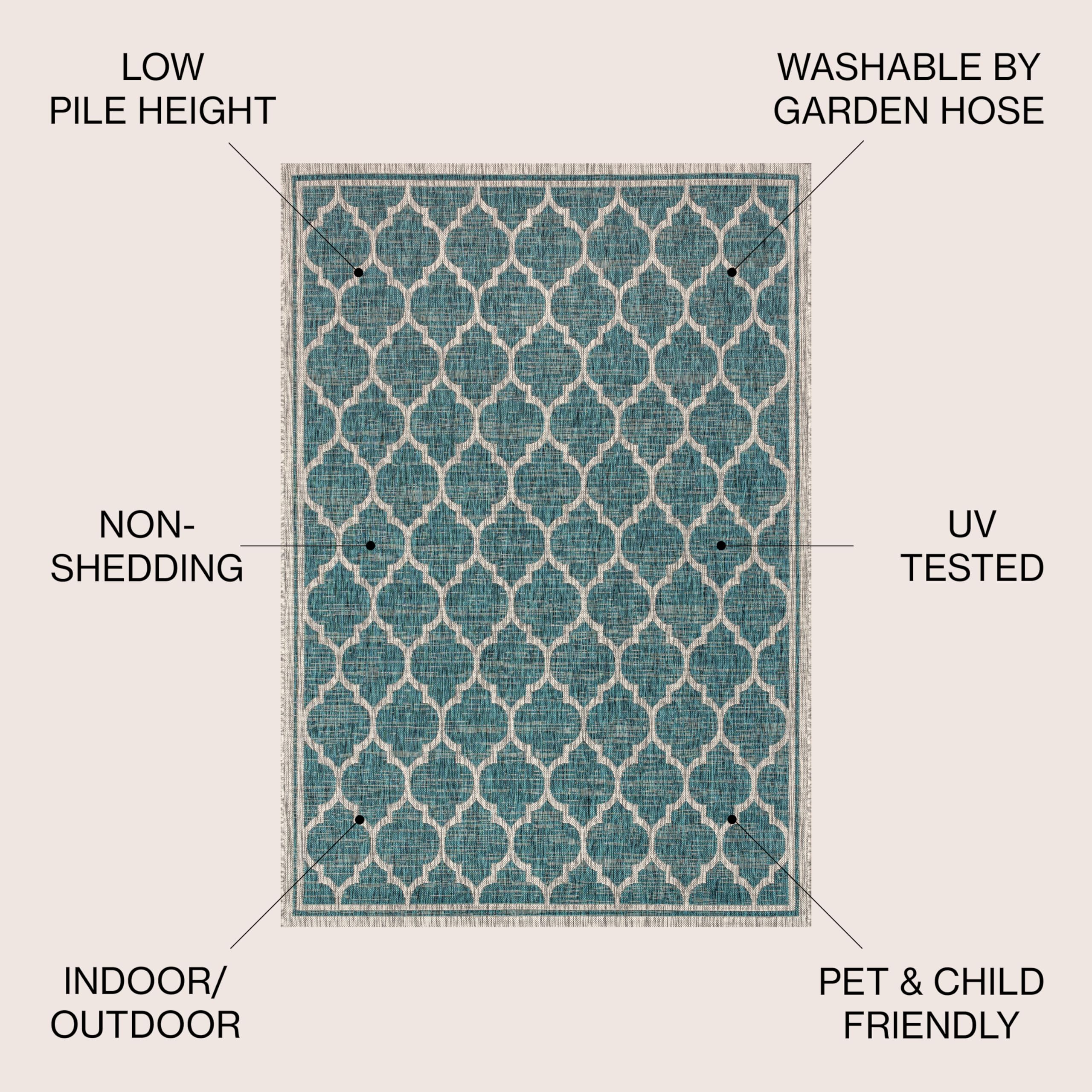 Jonathan Y Smb109E-3 Trebol Moroccan Trellis Textured Weave Indoor Outdoor Area Rug Bohemian Modern Easy Cleaning Bedroom Kitchen Backyard Patio Non Shedding, 3 X 5, Teal/Gray