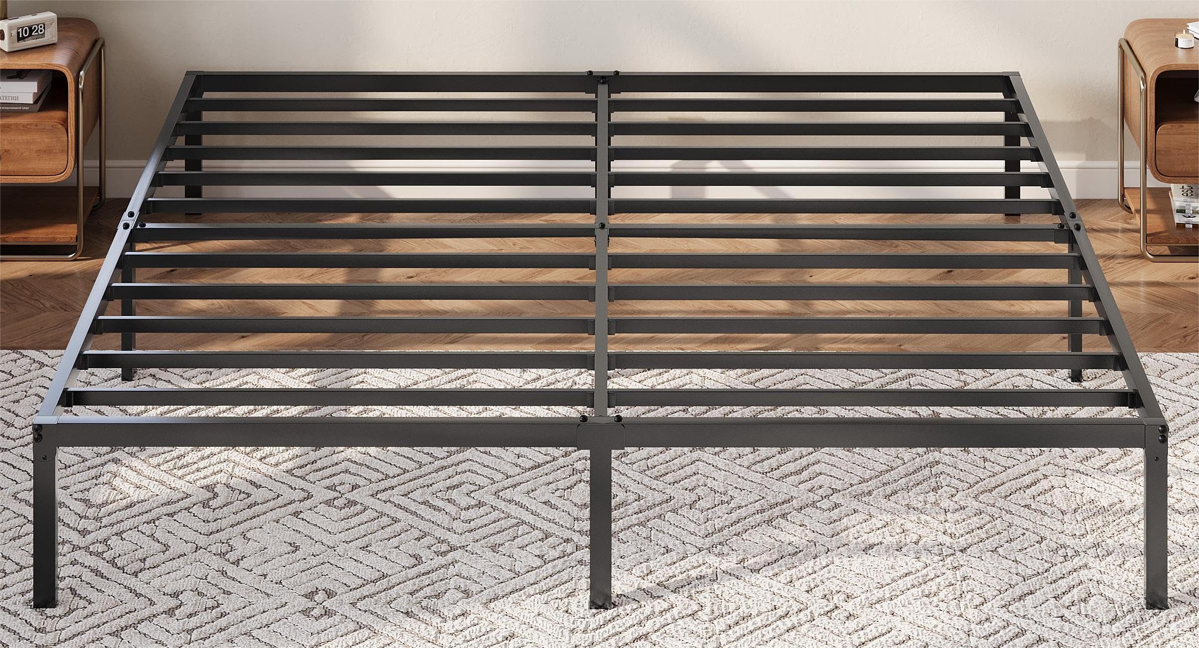 Allewie King Size Bed Frame, 12 Inch Metal Platform Beds with Storage Space, No Box Spring Required and Easy Assembly, Black