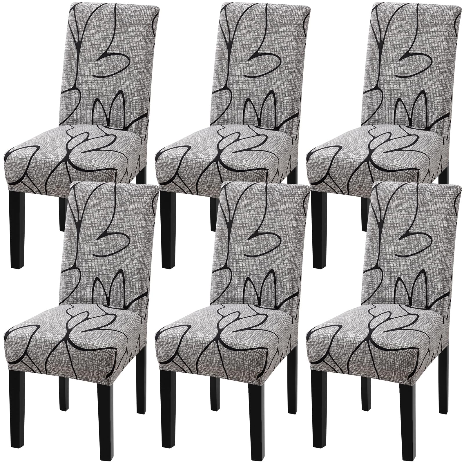 Fuloon Chair Covers For Dining Room 6 Pack, Solid Stretch Dining Chair Covers, Washable Kitchen Slip Covers, Parson Chair Covers Set Of 6 (Gray Lotus, 6 Pack)