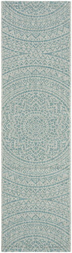 Safavieh Courtyard Collection 2'3' X 10' Light Grey / Aqua Cy8734 Indoor/ Outdoor Waterproof Easy Cleaning Patio Backyard Mudroom Runner Rug