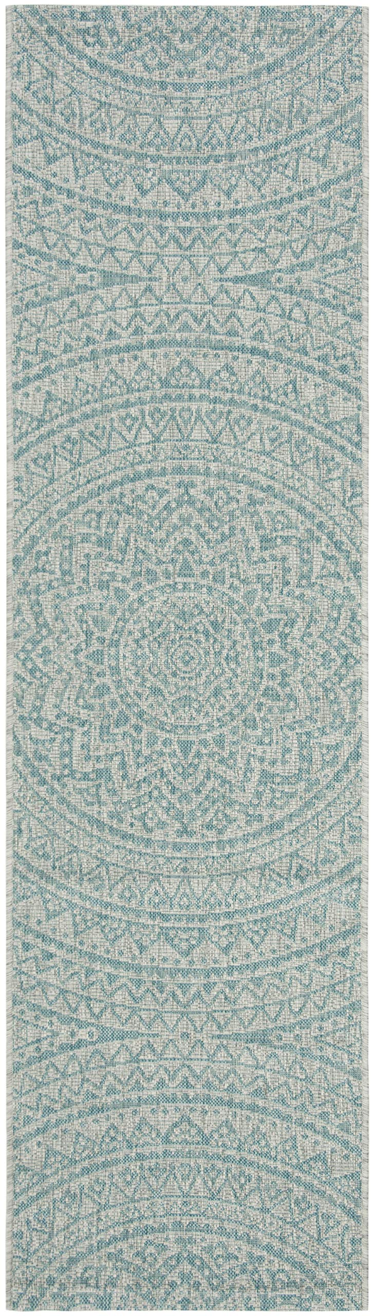 Safavieh Courtyard Collection 2'3' X 8' Light Grey / Aqua Cy8734 Indoor/ Outdoor Waterproof Easy Cleaning Patio Backyard Mudroom Runner Rug
