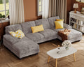 Furmax Sectional Couches For Living Room, U-Shaped Sofa Couch With Linen Fabric, 4 Seat Sofa Set With Double Chaise For Apartment (Fabric, Grey)