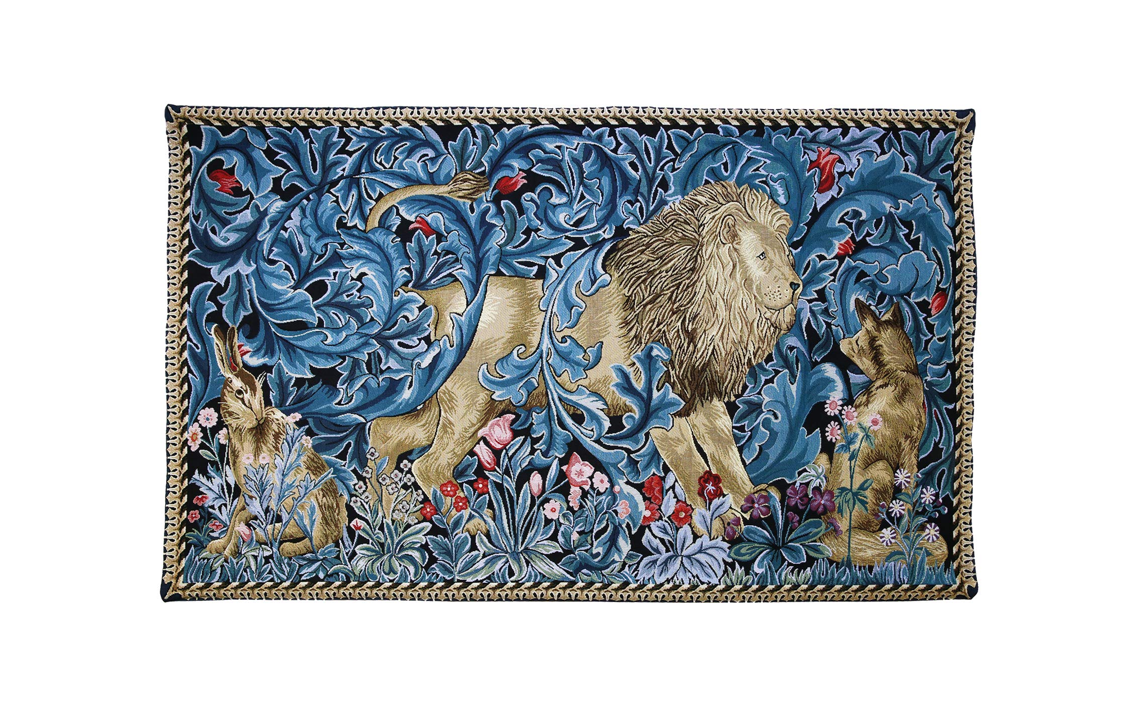 William Morris Wildlife Designs | Signare Tapestry Wall Hanging Wall Tapestry | 100% Cotton (Lion and Forest, 139cm x 87cm)