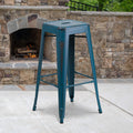 Flash Furniture Kai Commercial Grade 4 Pack 30 High Backless Distressed Antique Blue Metal Indoor-Outdoor Barstool