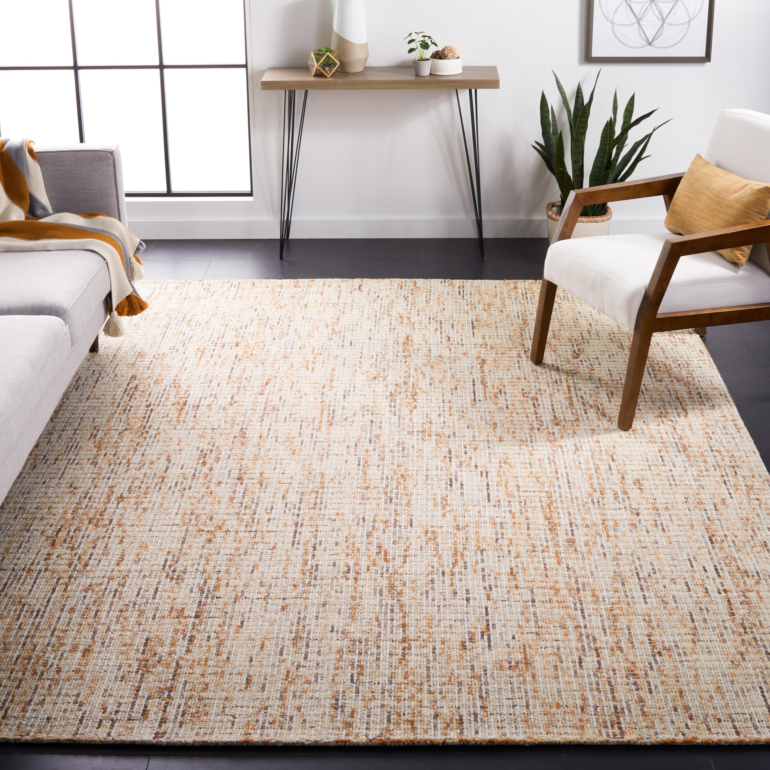 SAFAVIEH Abstract Collection Area Rug - 8' x 10', Gold & Blue, Handmade Wool, Ideal for High Traffic Areas in Living Room, Bedro