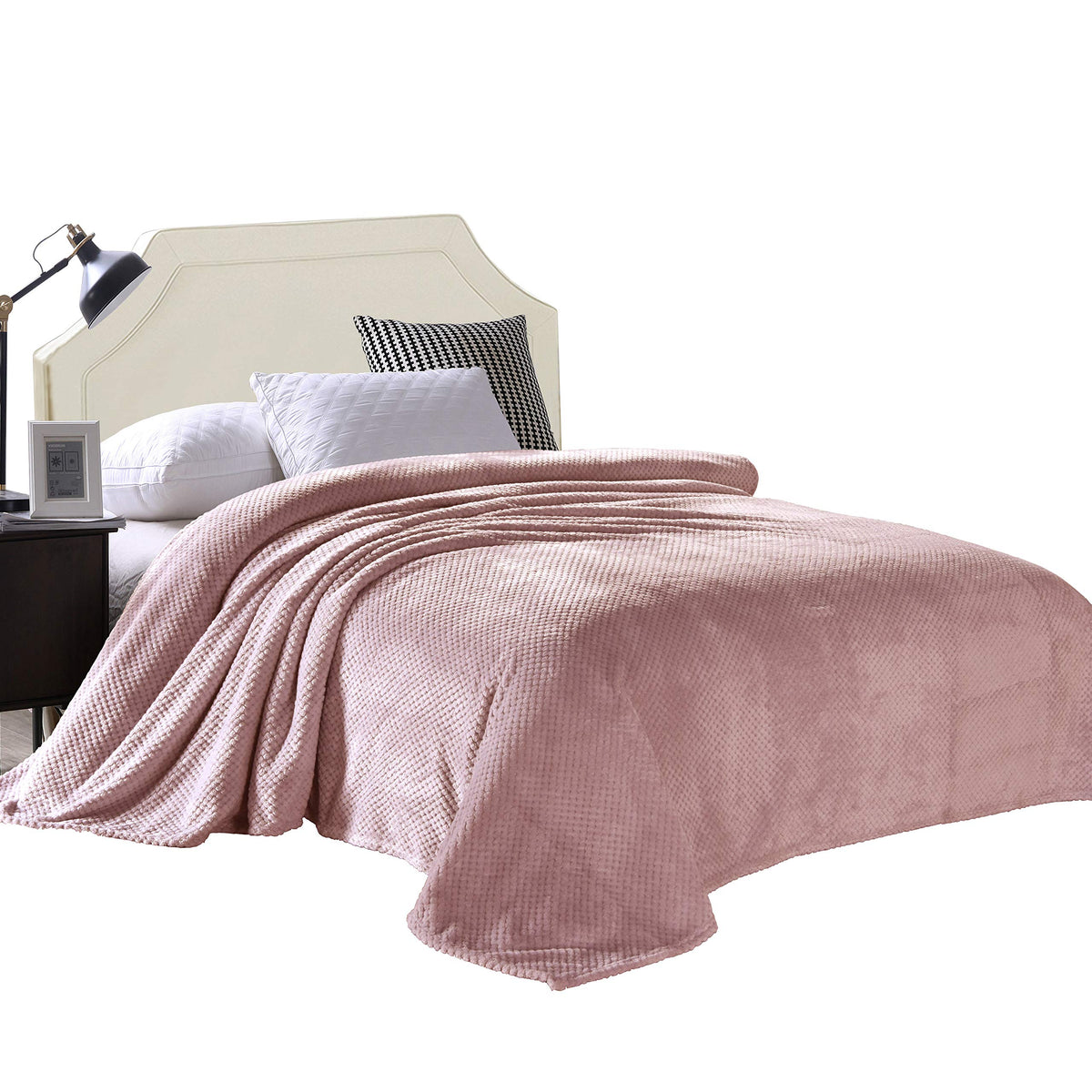Exclusivo Mezcla Waffle Textured Soft Fleece Blanket, Twin Size Bed Blanket, Cozy Warm And Lightweight (Dusty Pink, 90X66 Inches