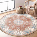 MUJOO Boho Round Rug 4ft,Circle Washable Area Rugs for Bedroom Living Room Bathroom,Vintage Small Distressed Non Slip Circular C