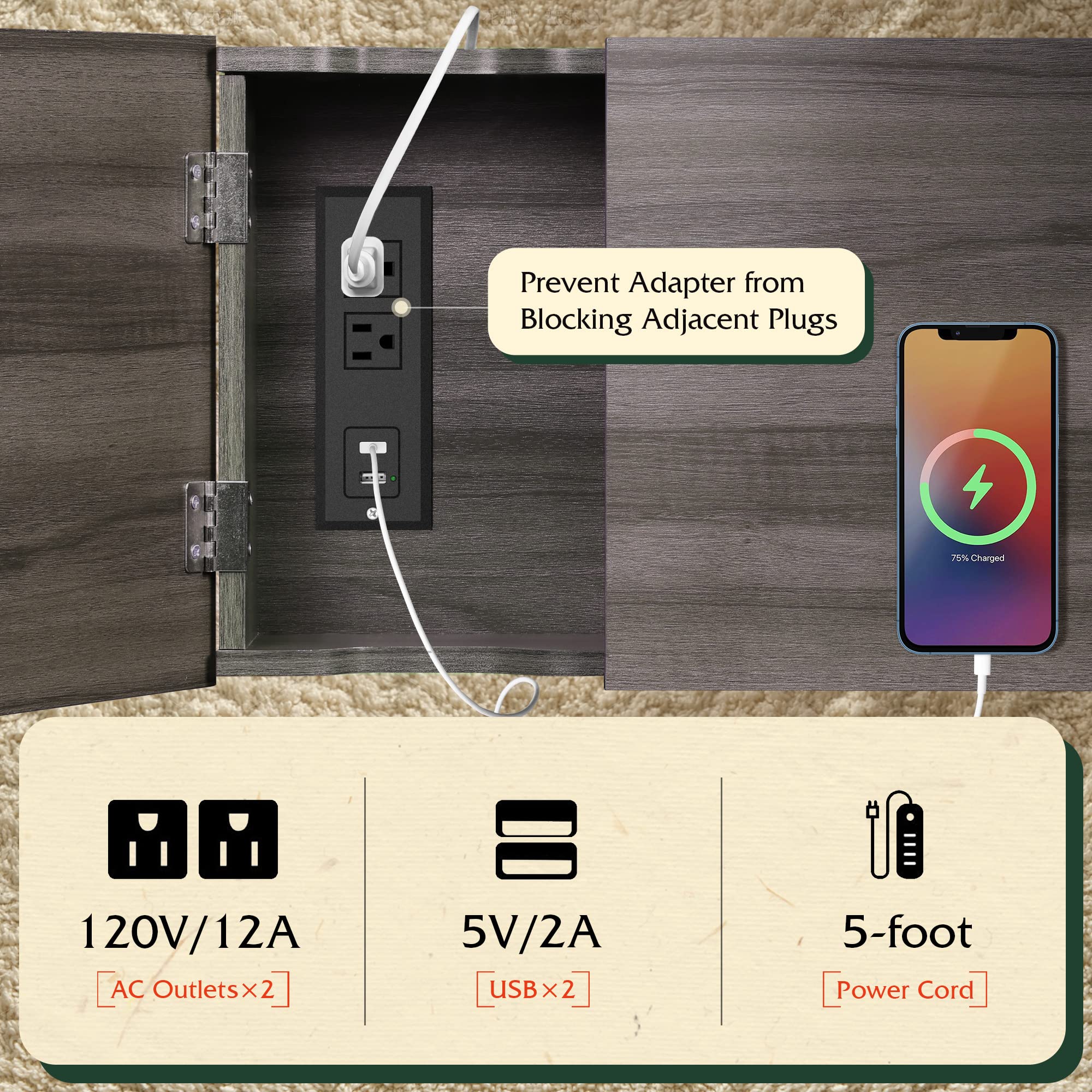 Wlive Small Side Tables Living Room With Charging Station, Narrow End Table For Bedroom, Home Office, Small Spaces, Grey Couch Side Table With Storage, Usb Ports And Outlets