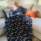 Spooky Halloween Throw Blanket For Couch Or Sofa: Silver Night Bats On Black Design On Soft Velvet Fleece Oversized 50' X 70'
