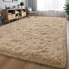 Larhom Extra Large Soft Area Rugs For Living Room Bedroom, 8X10 Feet Beige Shag Rug Carpet, Plush Fluffy Carpet For Kids Girls R