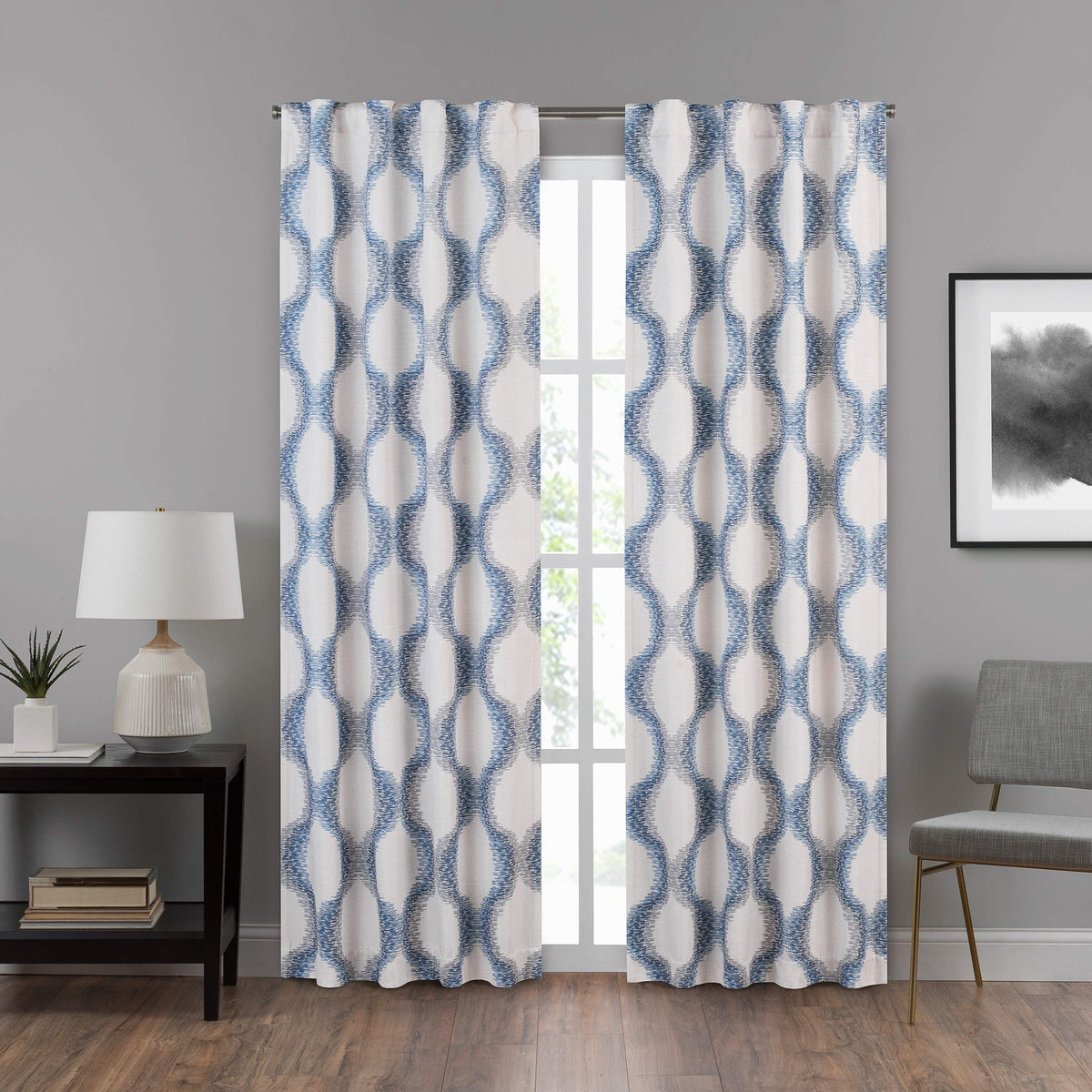 ECLIPSE DraftStopper Room Darkening Curtains for Bedroom - Summit Geo 40'' x 108'' Thermal Insulated Single Panel Rod Pocket Lig