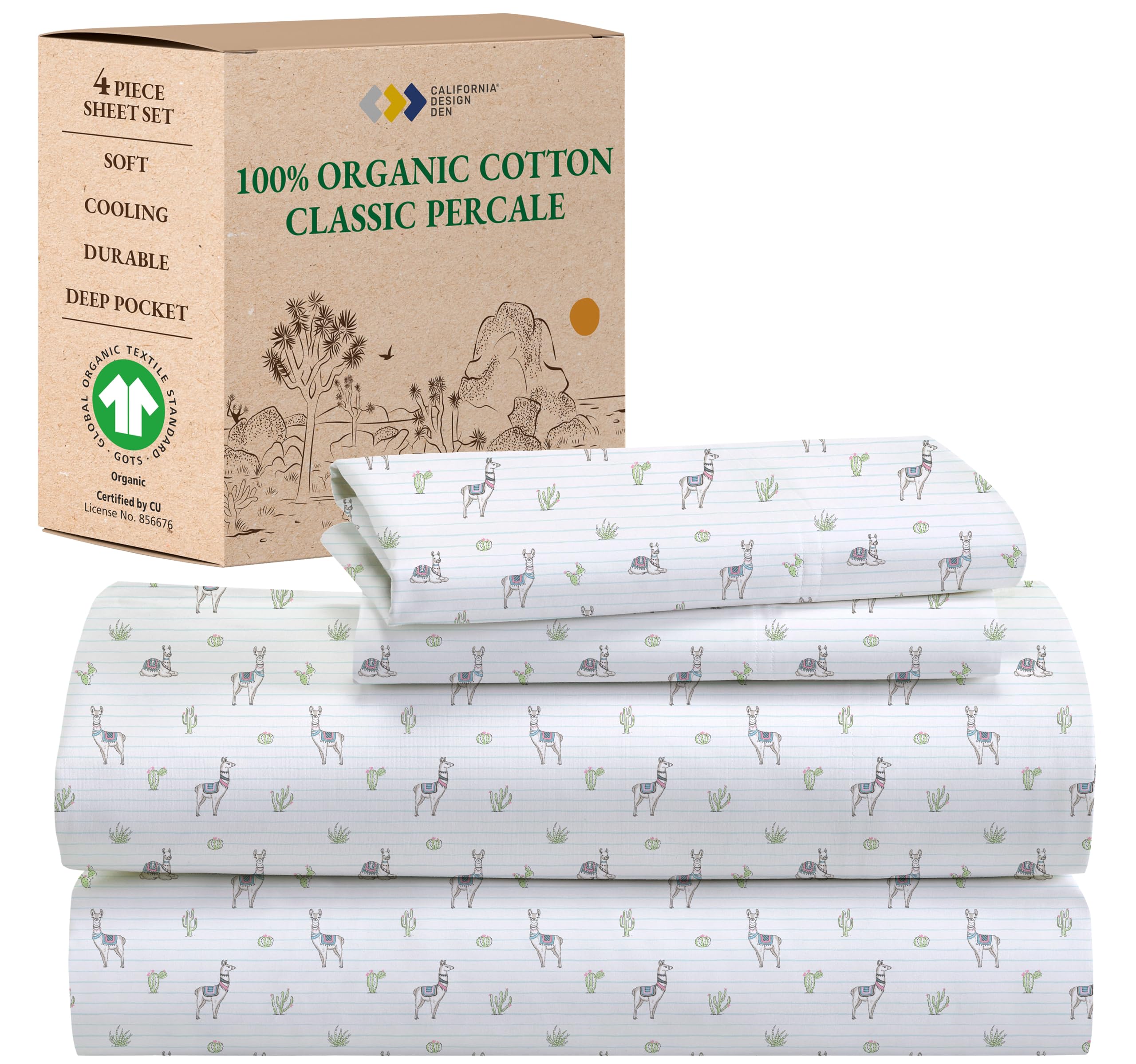 California Design Den Printed Luxury Sheets King Size, 100% Organic Cotton Percale Sheets, Deep Pocket King Sheets & Pillowcase