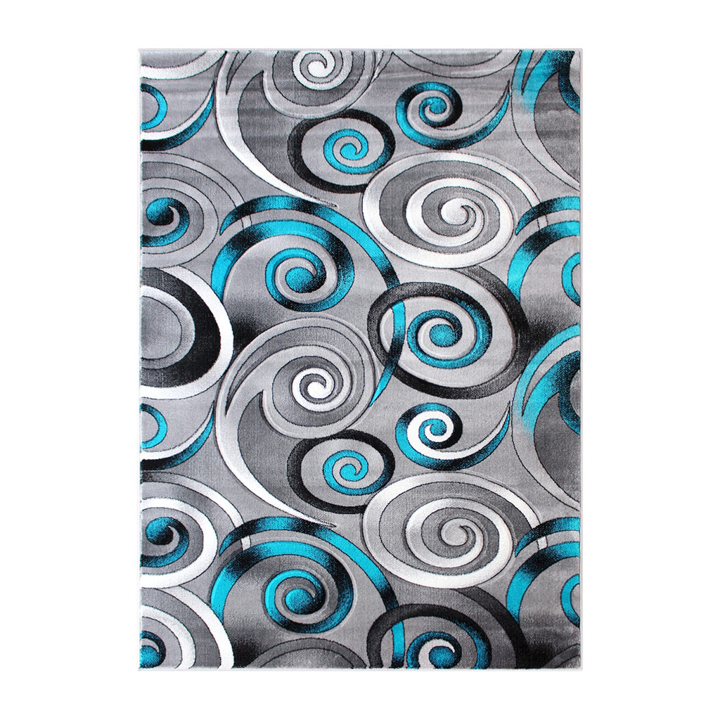 Flash Furniture Masie Collection Olefin Area Rug - Turquoise Swirl - 5' X 7' - Jute Backing - Entryway, Living Room, Bedroom