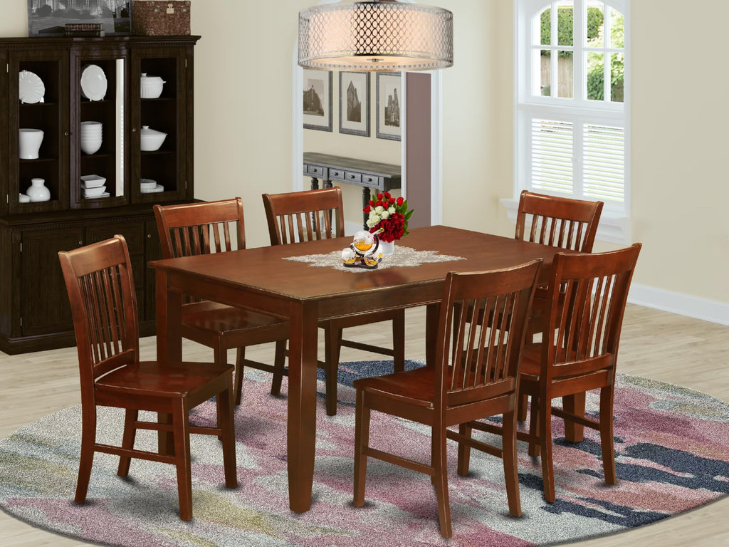 East West Furniture DUNO6D-MAH-C Dudley 6 Piece Kitchen Set Contains a Rectangle Table and 4 Linen Fabric Dining Chairs with a Bench, 36x60 Inch, Mahogany