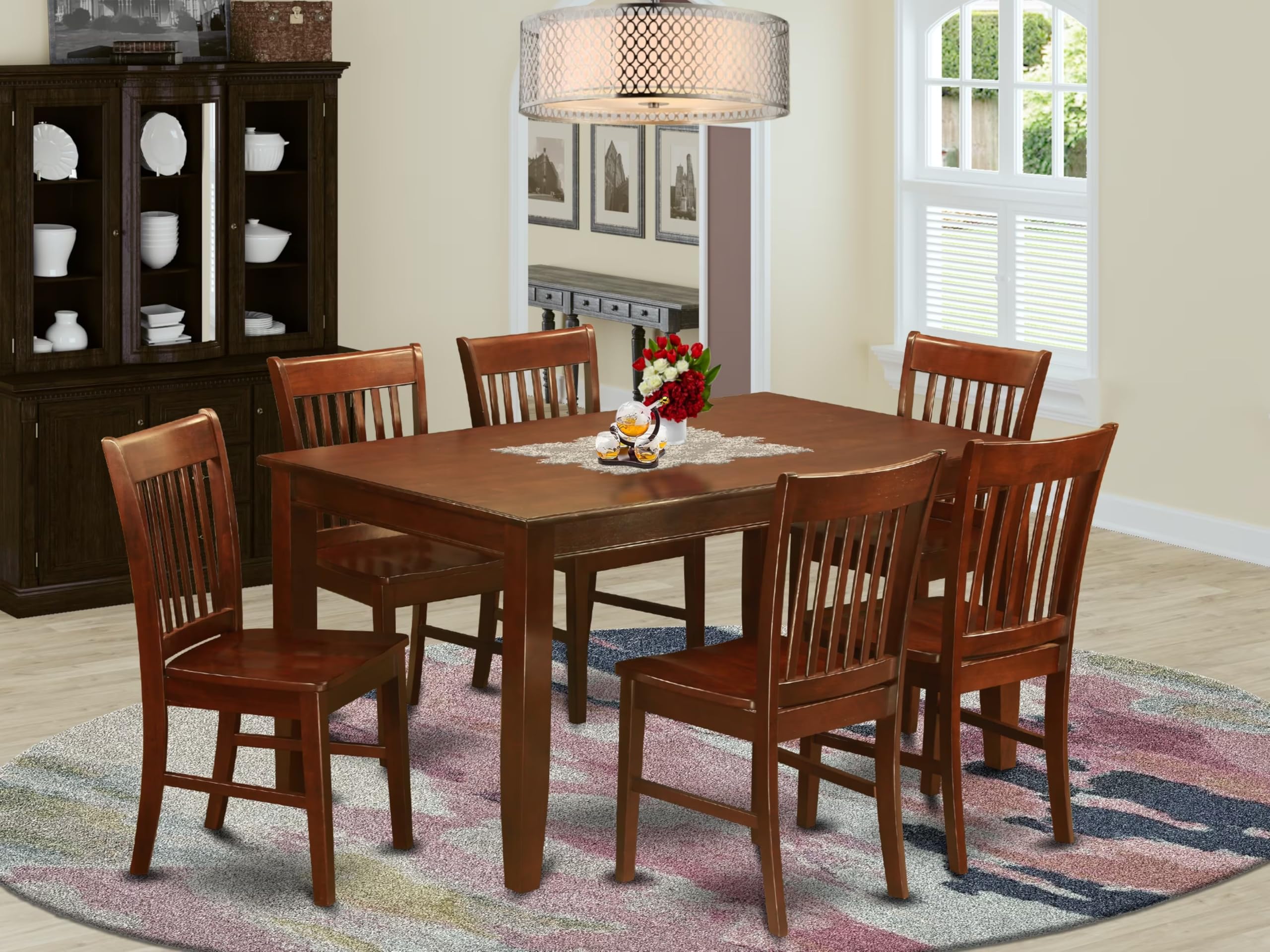 East West Furniture DUNO5-MAH-C Dudley 5 Piece Dinette Set for 4 Includes a Rectangle Room Table and 4 Linen Fabric Upholstered Dining Chairs, 36x60 Inch, Mahogany