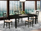 East West Furniture LGPF5-BLK-C 5 Piece Kitchen Table Set Includes a Rectangle Dining Room Table with Butterfly Leaf and 4 Linen Fabric Upholstered Chairs, 42x84 Inch, Black